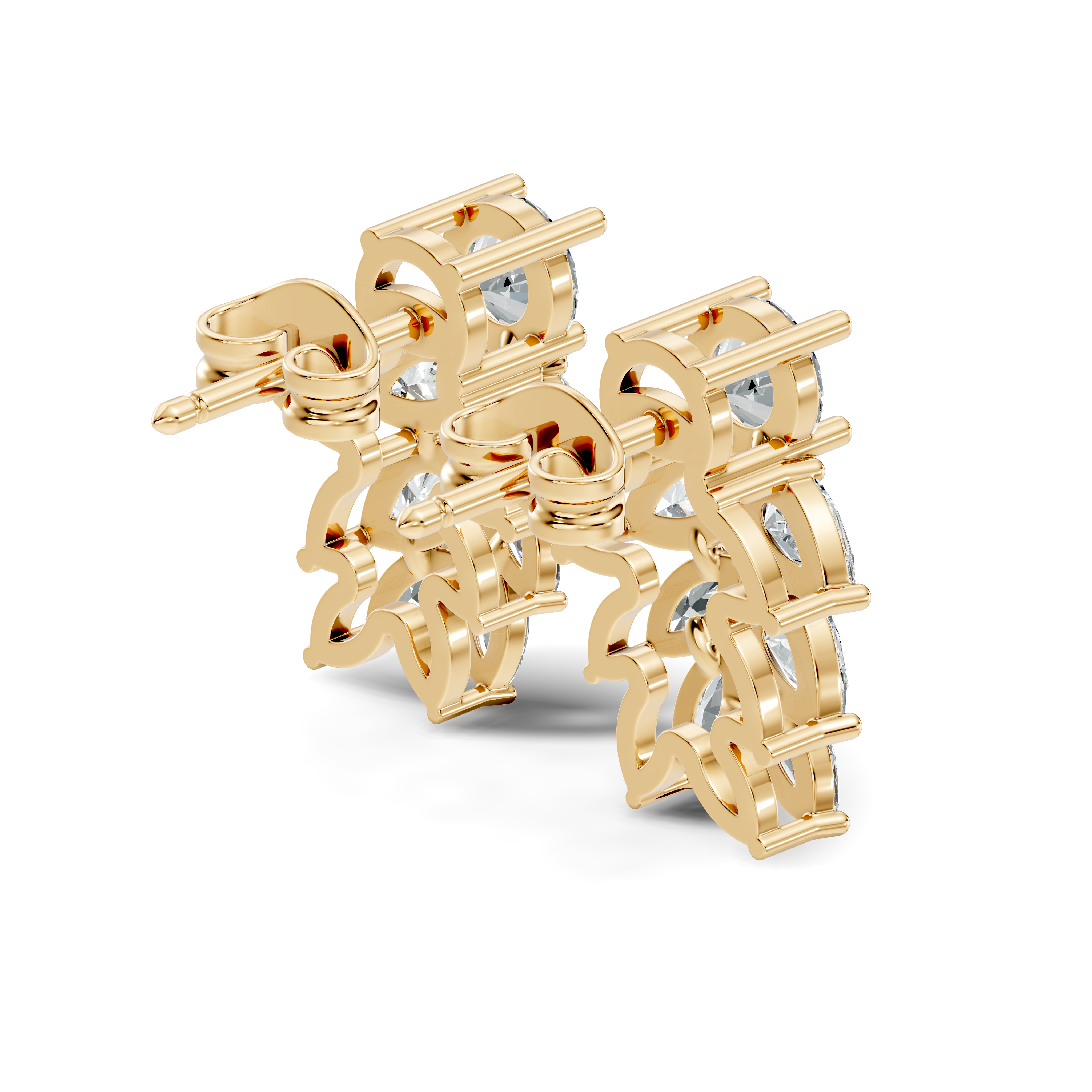 Round Solitaire & Cascading Leaf Cluster Diamond Stud