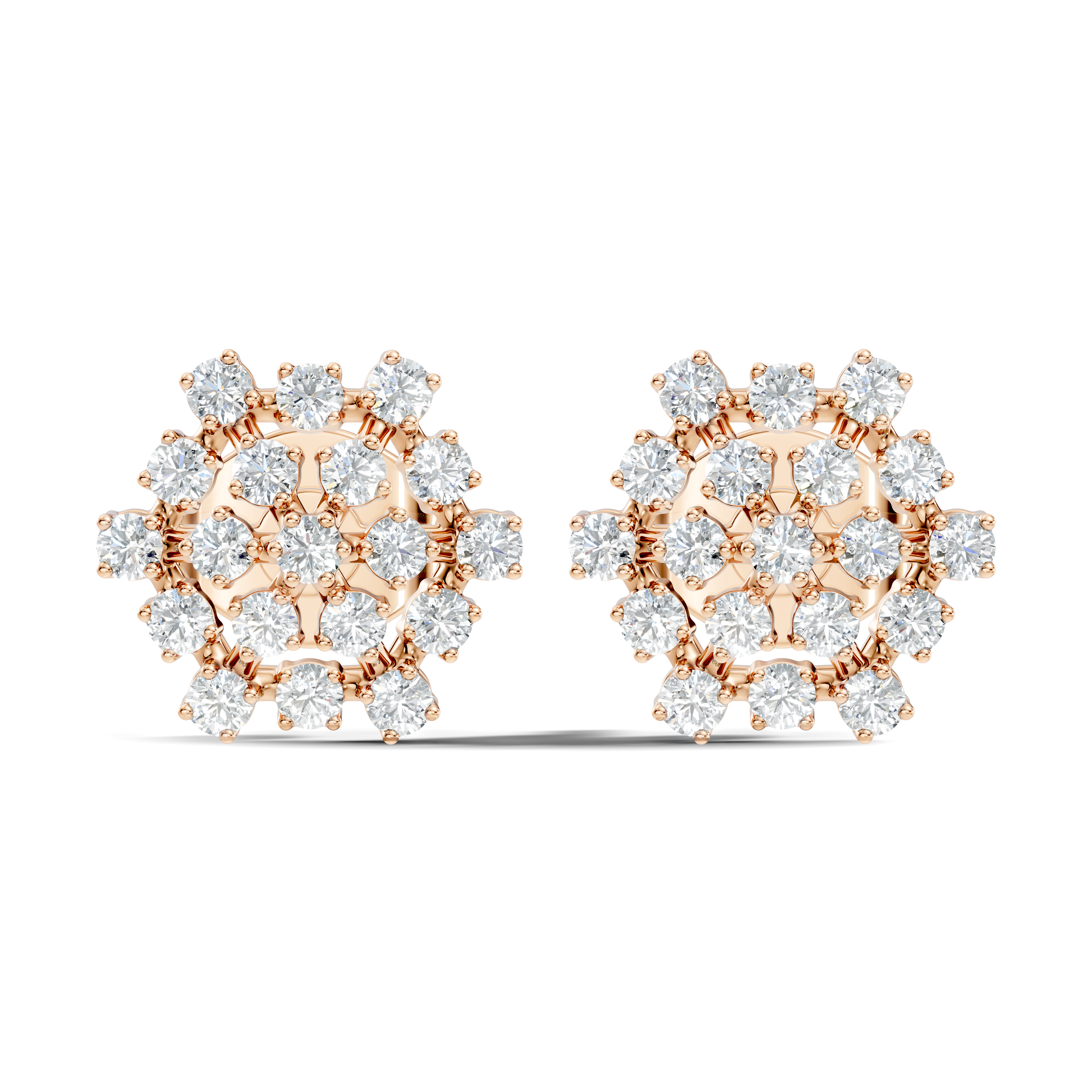 Round Diamond Hexagonal Snowflake Cluster Stud