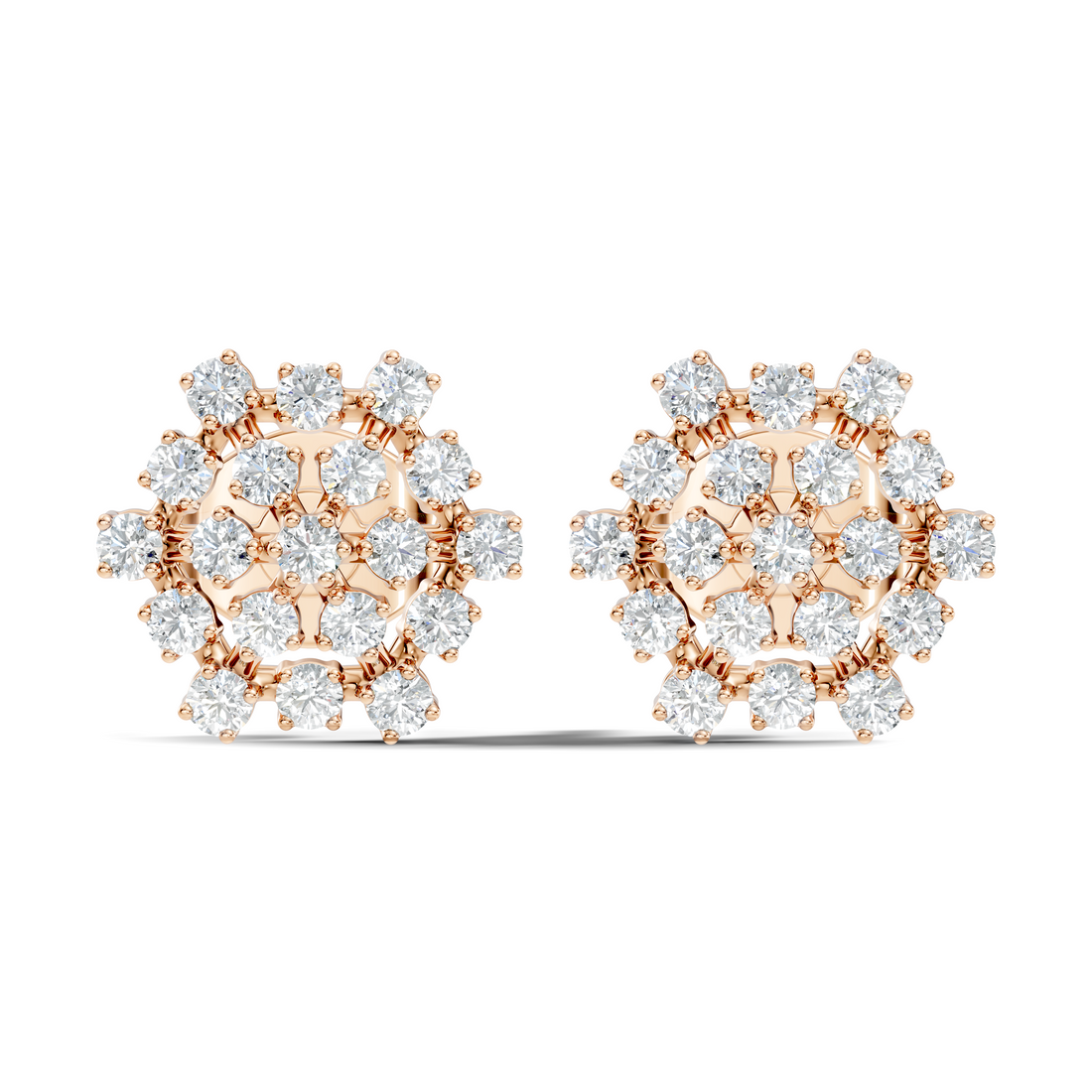 Round Diamond Hexagonal Snowflake Cluster Stud