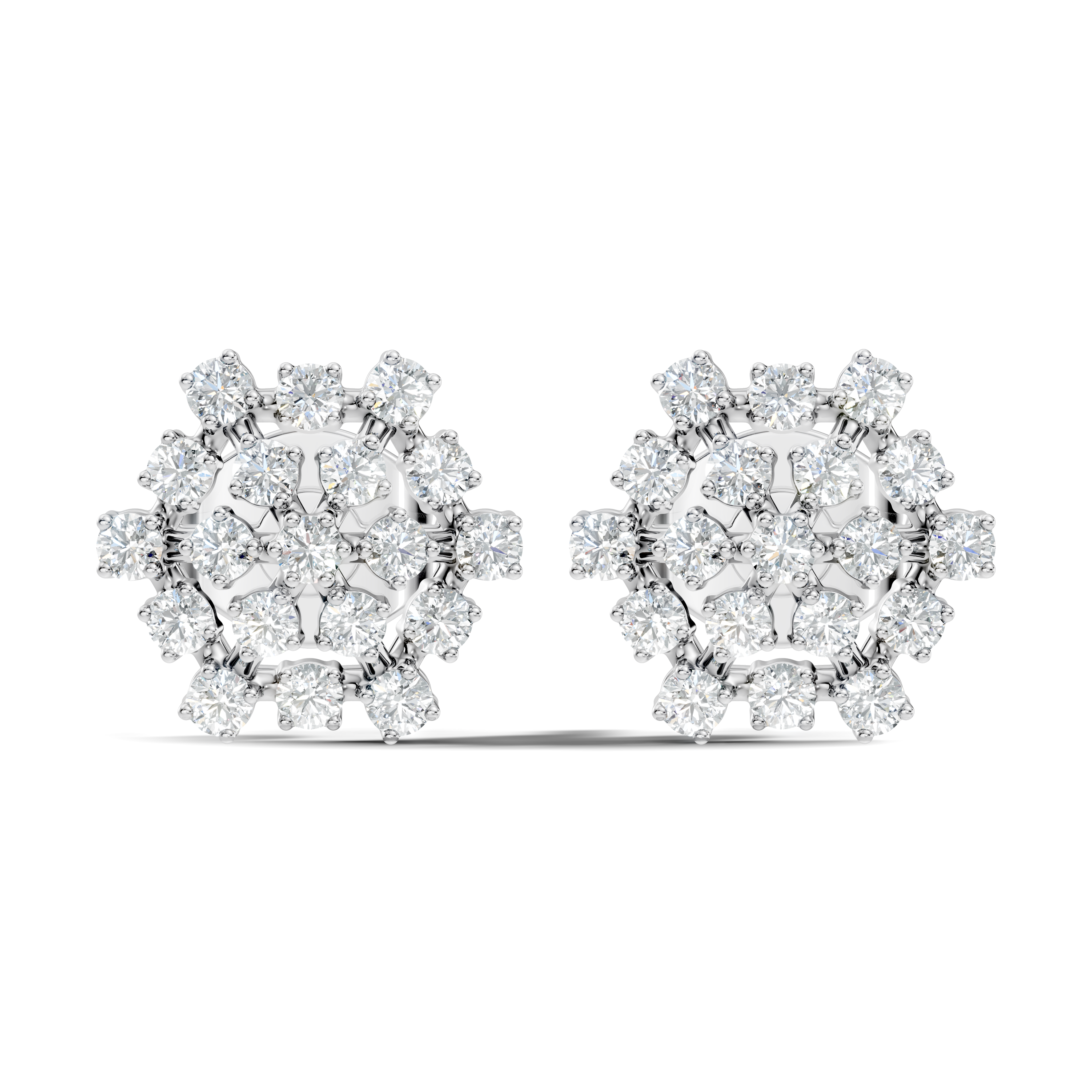 Round Diamond Hexagonal Snowflake Cluster Stud