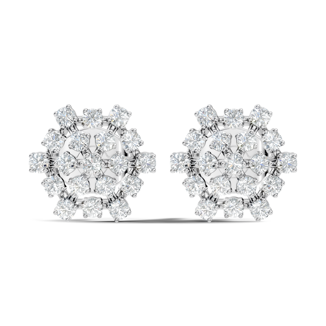 Round Diamond Hexagonal Snowflake Cluster Stud