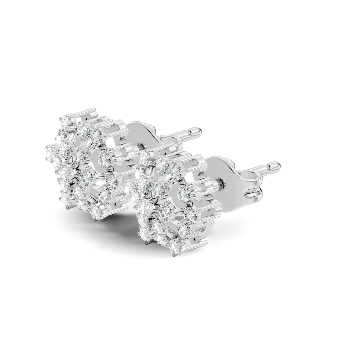 Round Diamond Hexagonal Snowflake Cluster Stud