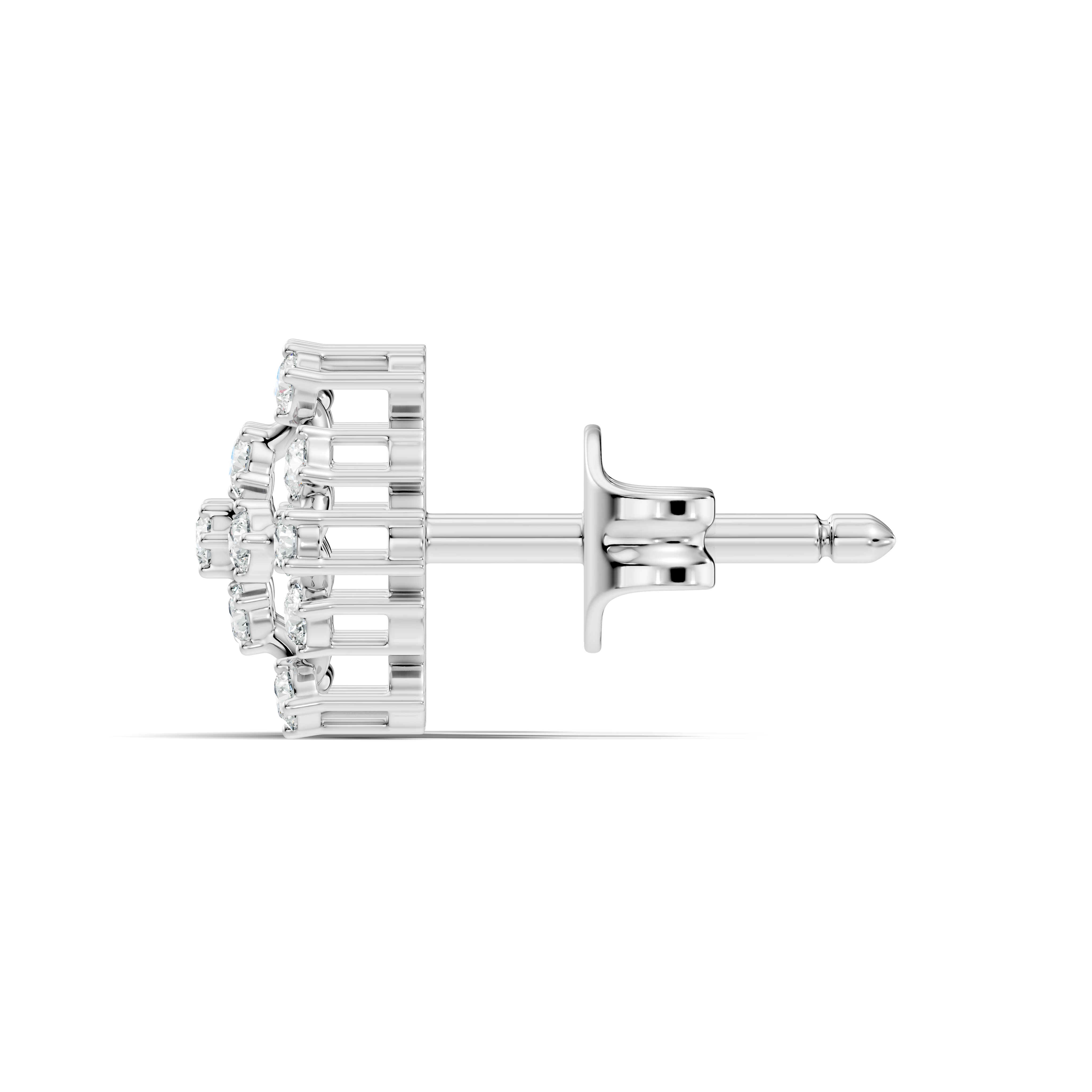 Round Diamond Hexagonal Snowflake Cluster Stud