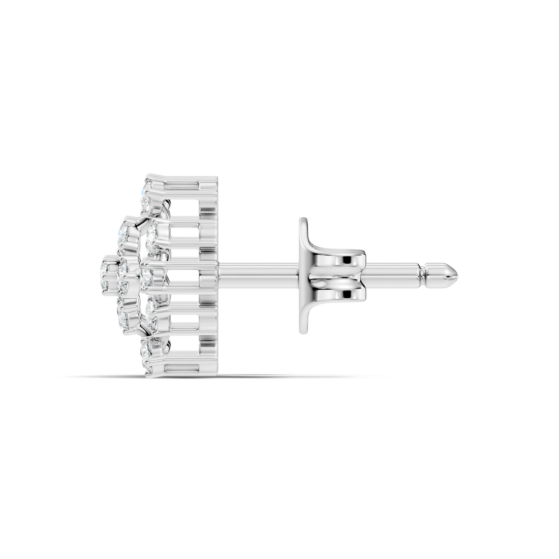 Round Diamond Hexagonal Snowflake Cluster Stud