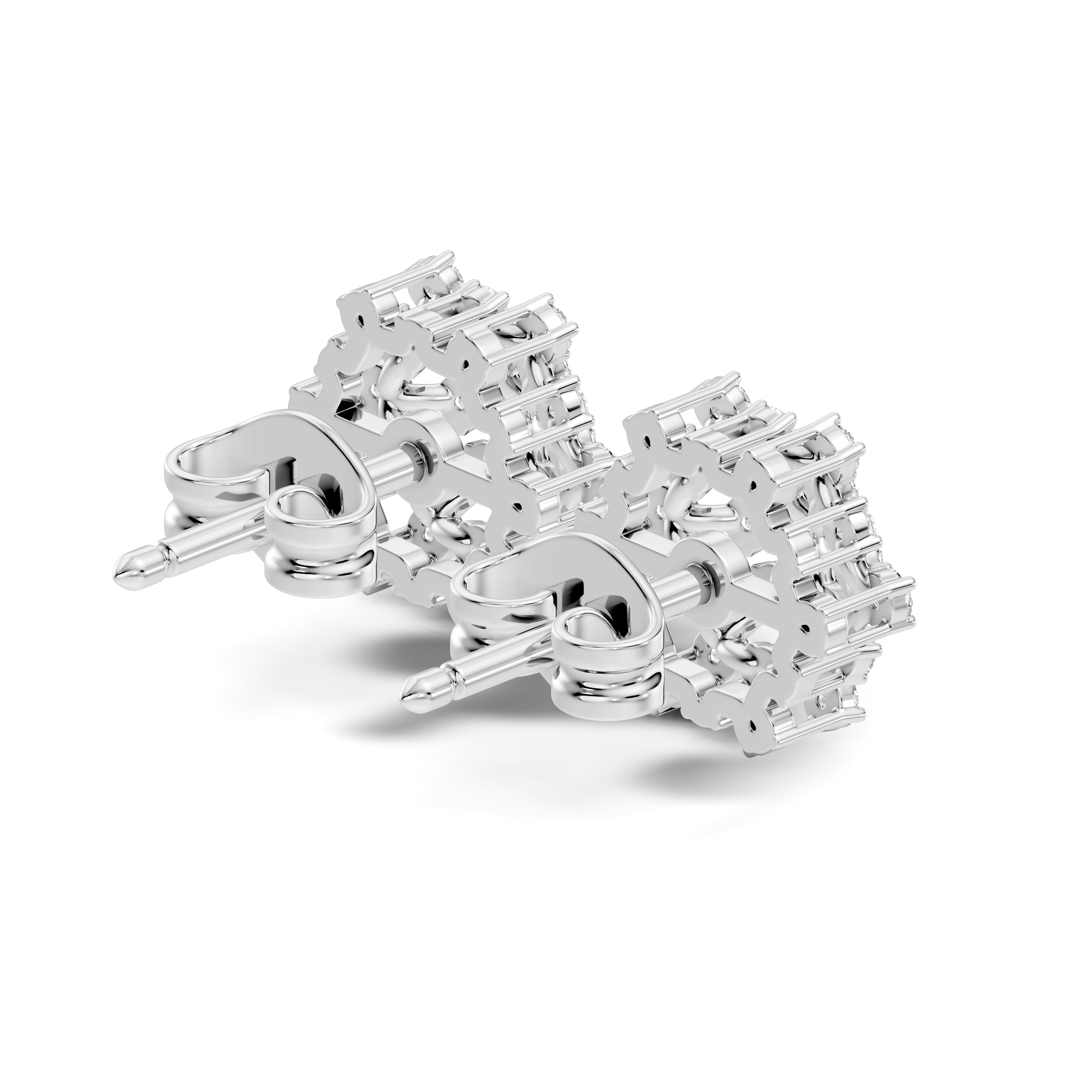Round Diamond Hexagonal Snowflake Cluster Stud