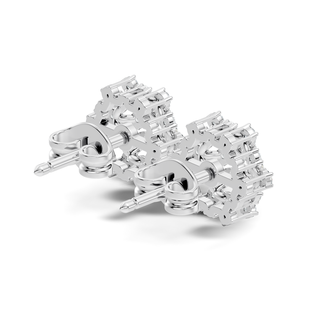 Round Diamond Hexagonal Snowflake Cluster Stud