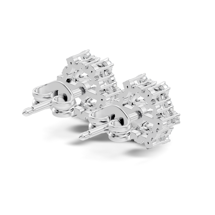 Round Diamond Hexagonal Snowflake Cluster Stud