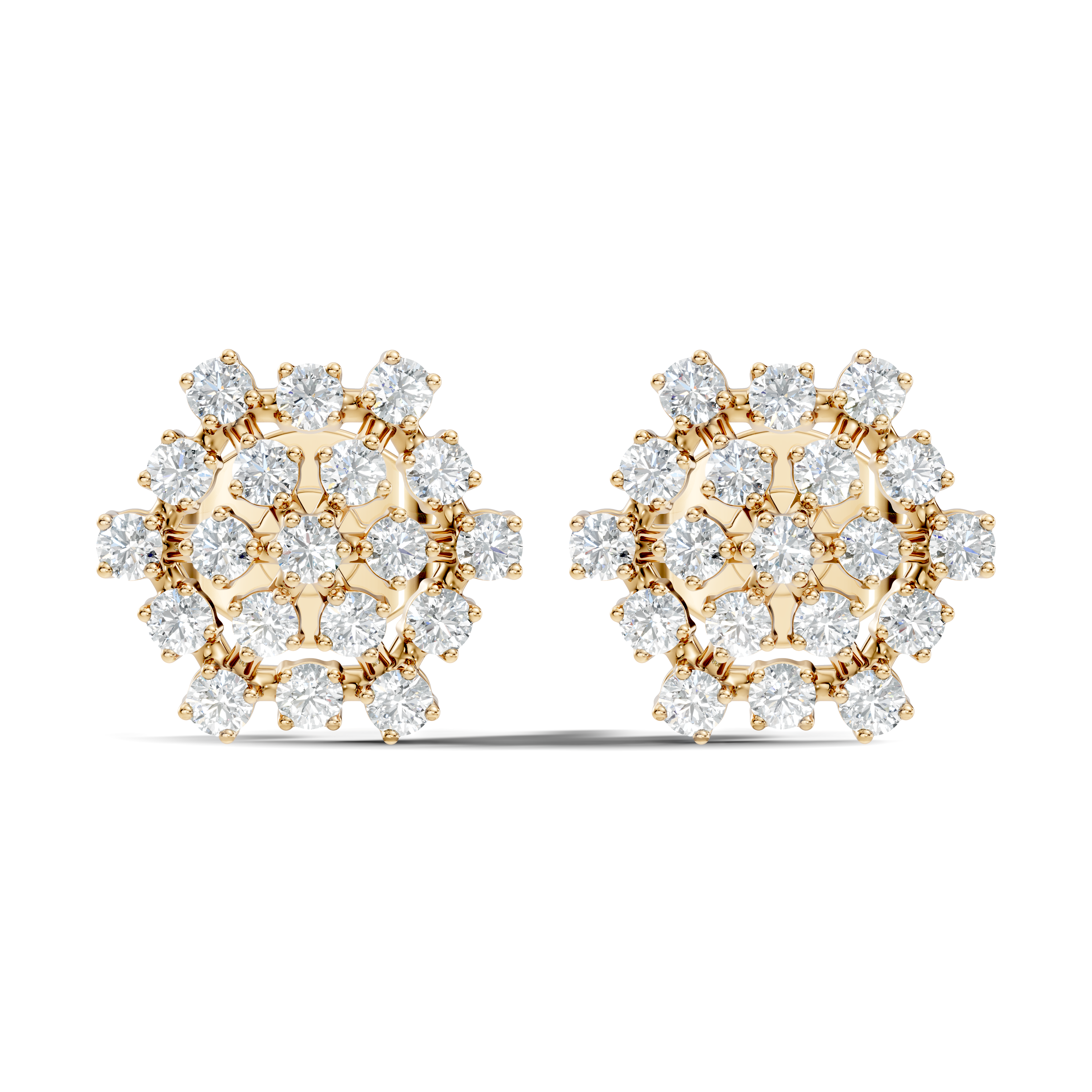 Round Diamond Hexagonal Snowflake Cluster Stud