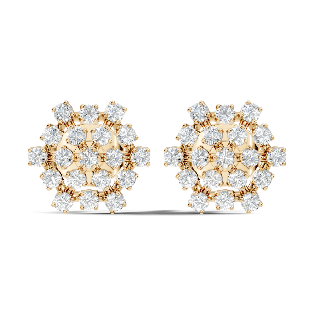 Round Diamond Hexagonal Snowflake Cluster Stud