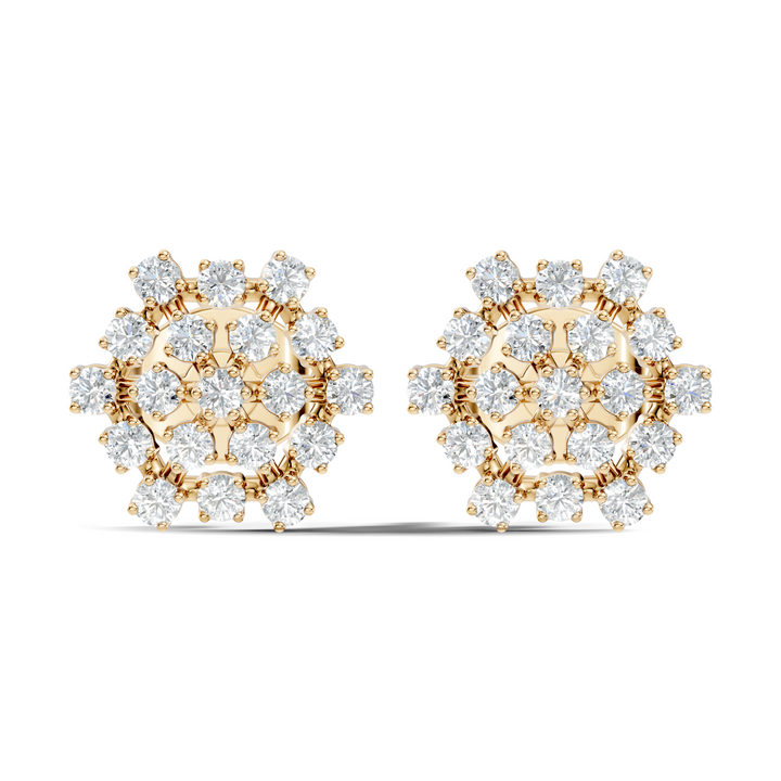 Round Diamond Hexagonal Snowflake Cluster Stud