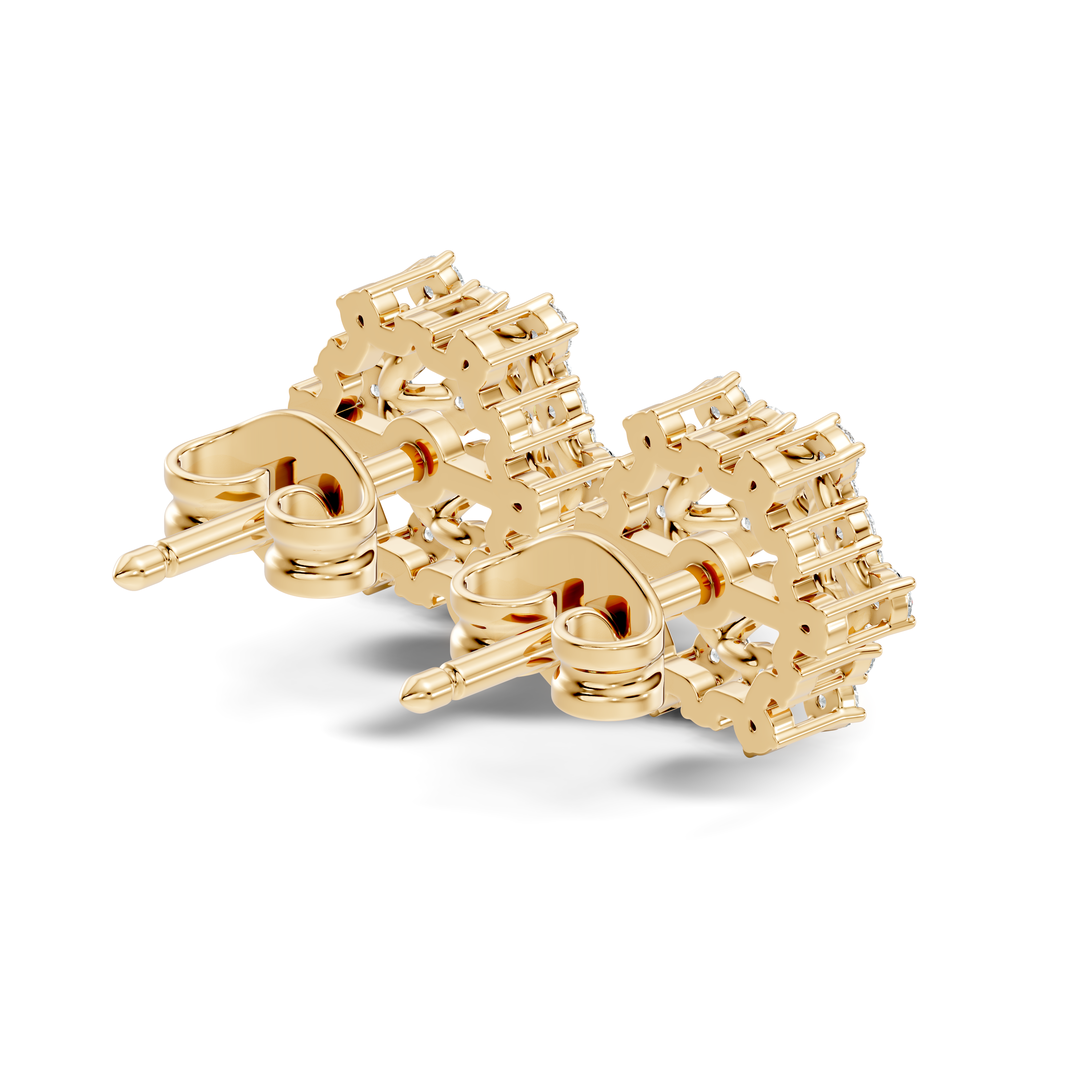 Round Diamond Hexagonal Snowflake Cluster Stud