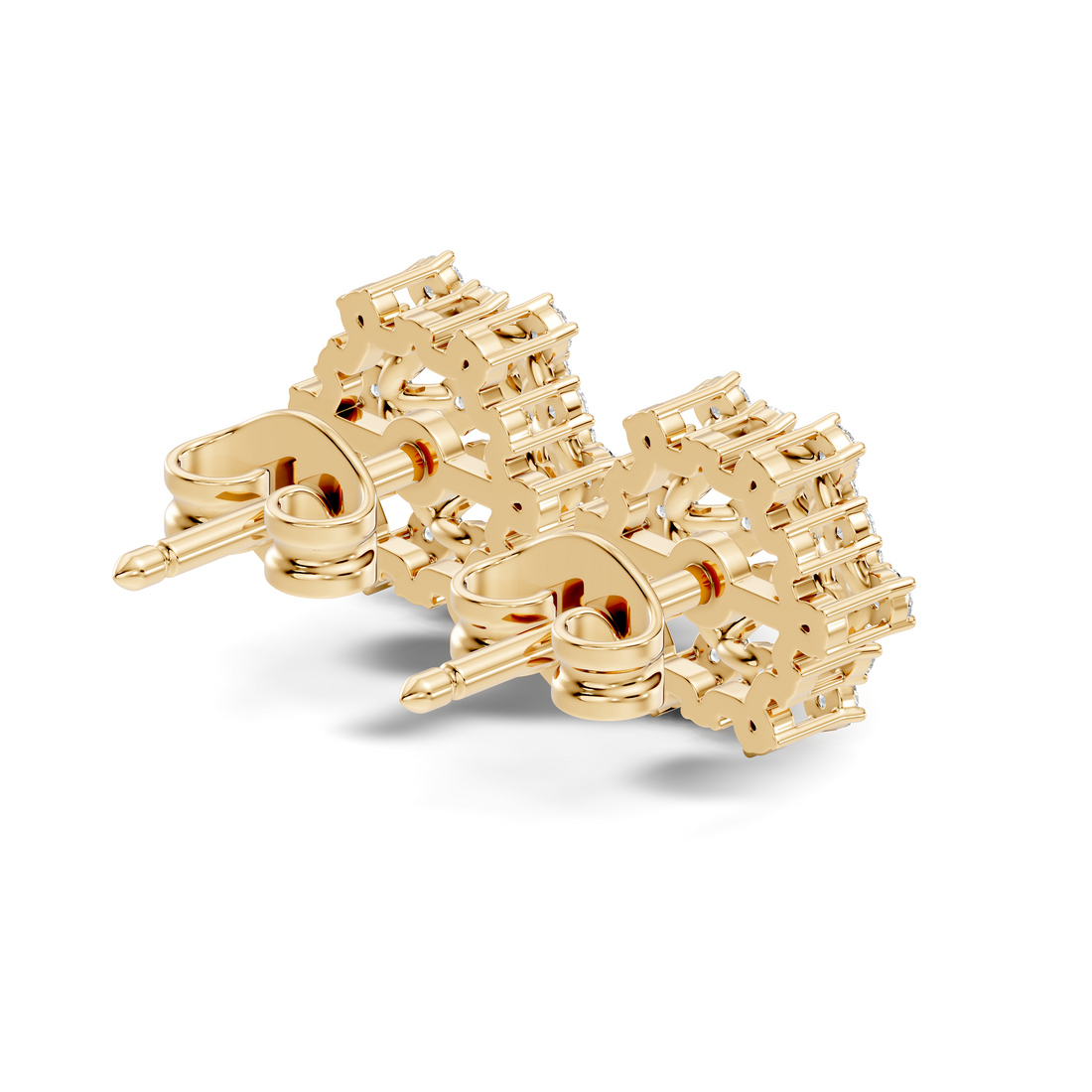 Round Diamond Hexagonal Snowflake Cluster Stud