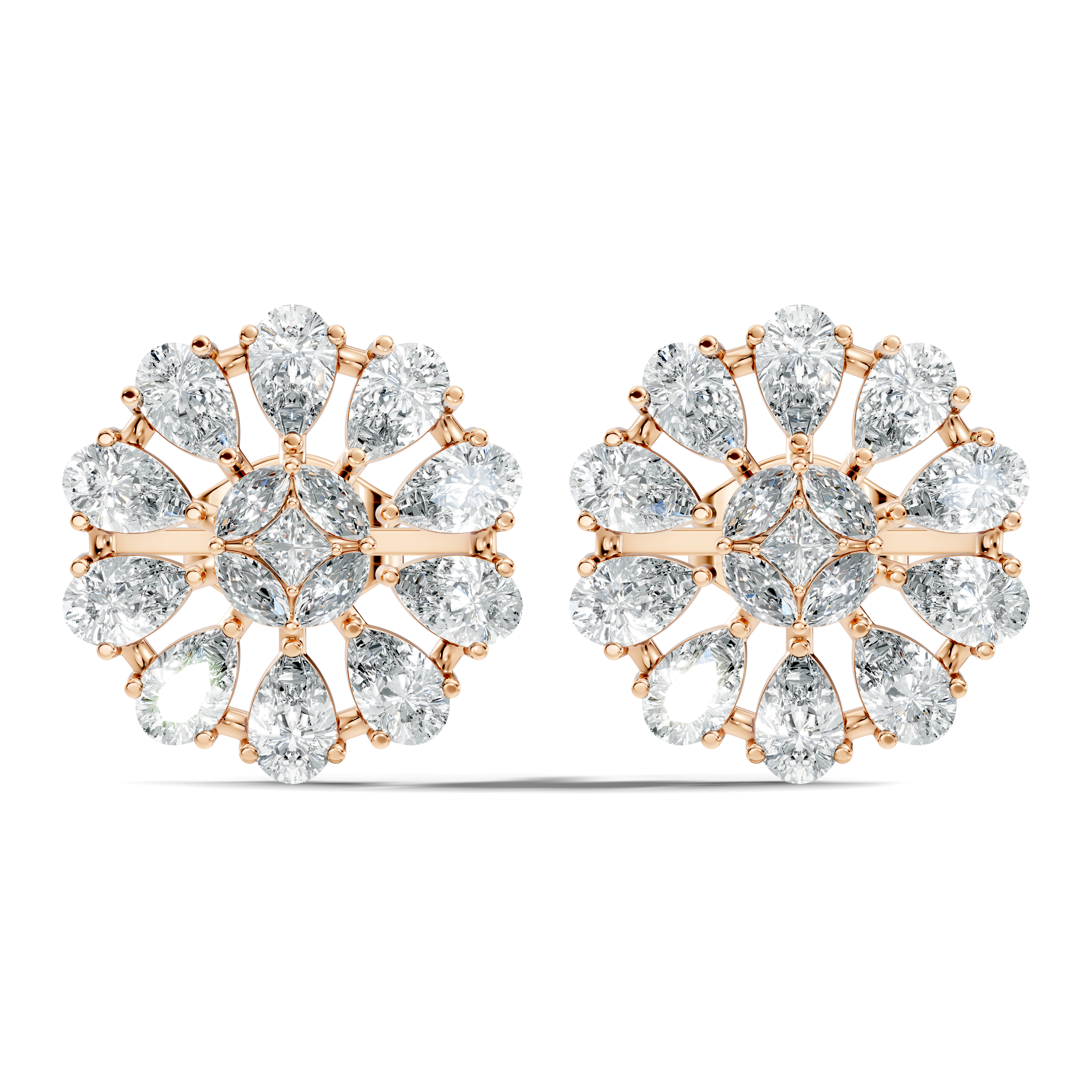 Princess, Marquise & Pear Diamond Sunburst Cluster Stud