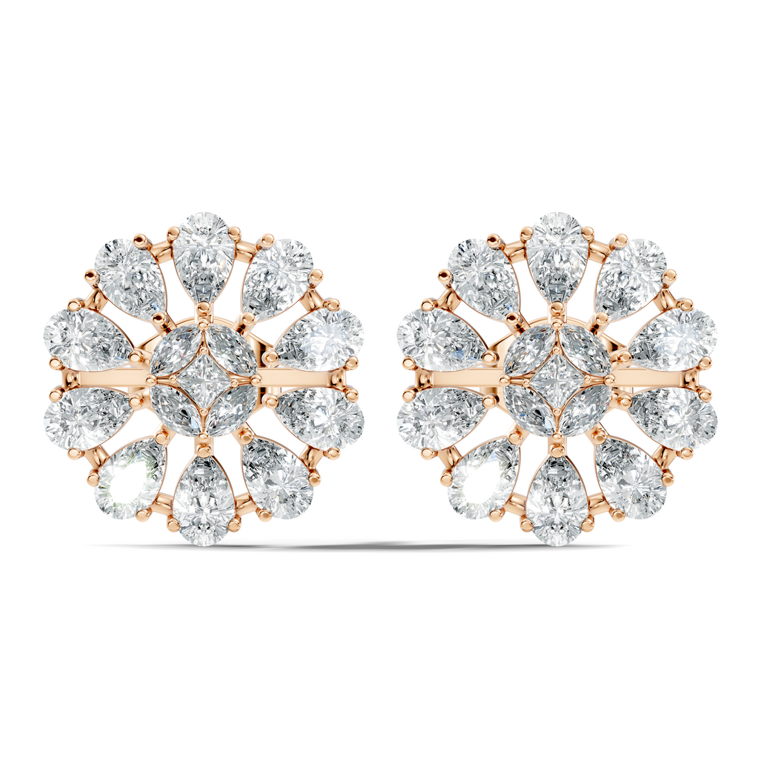 Princess, Marquise & Pear Diamond Sunburst Cluster Stud