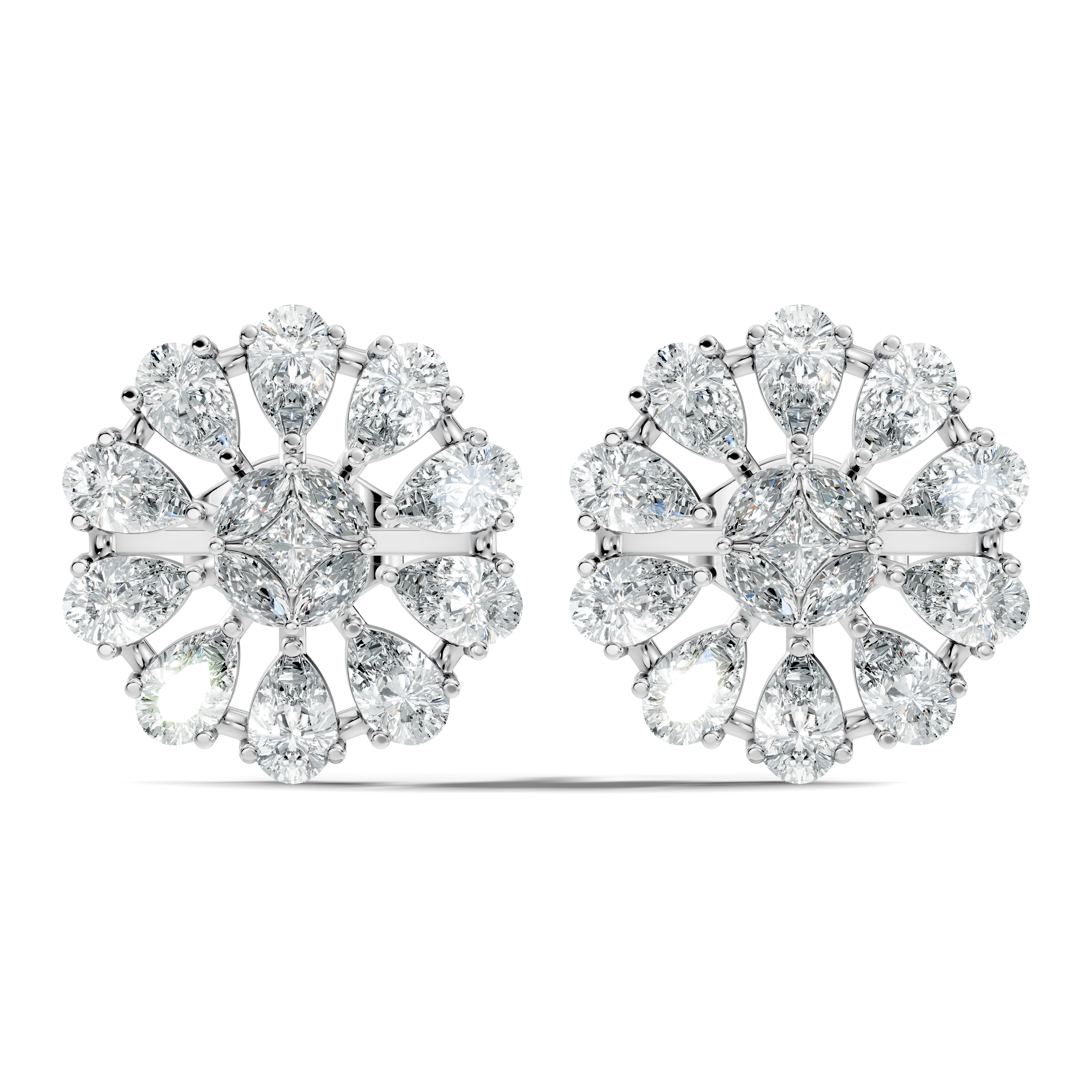 Princess, Marquise & Pear Diamond Sunburst Cluster Stud