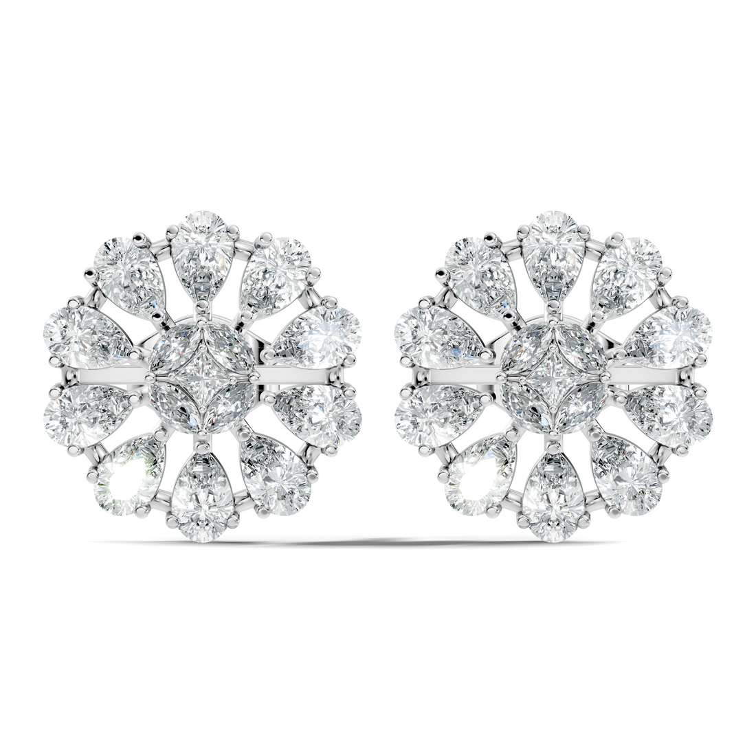 Princess, Marquise & Pear Diamond Sunburst Cluster Stud