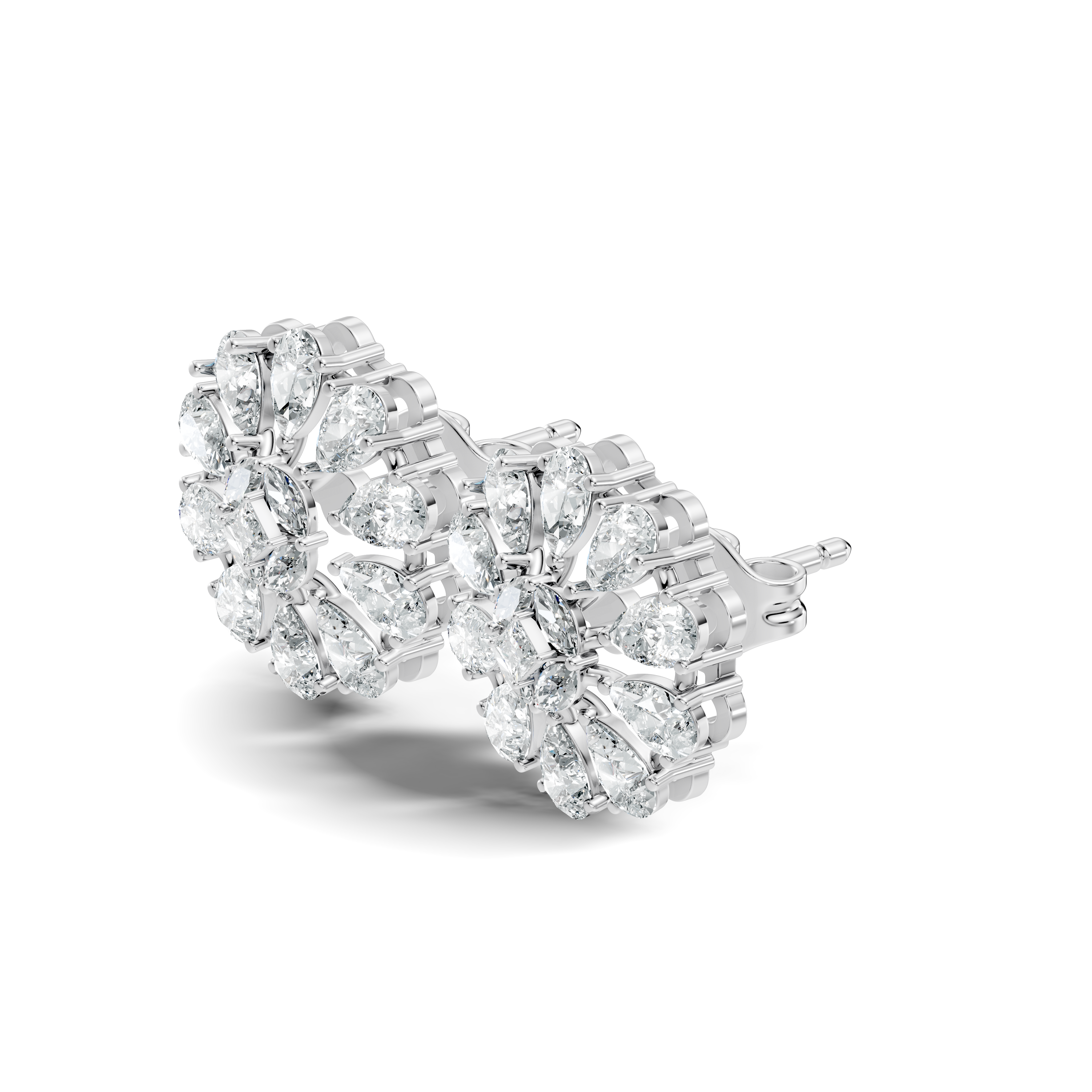 Princess, Marquise & Pear Diamond Sunburst Cluster Stud