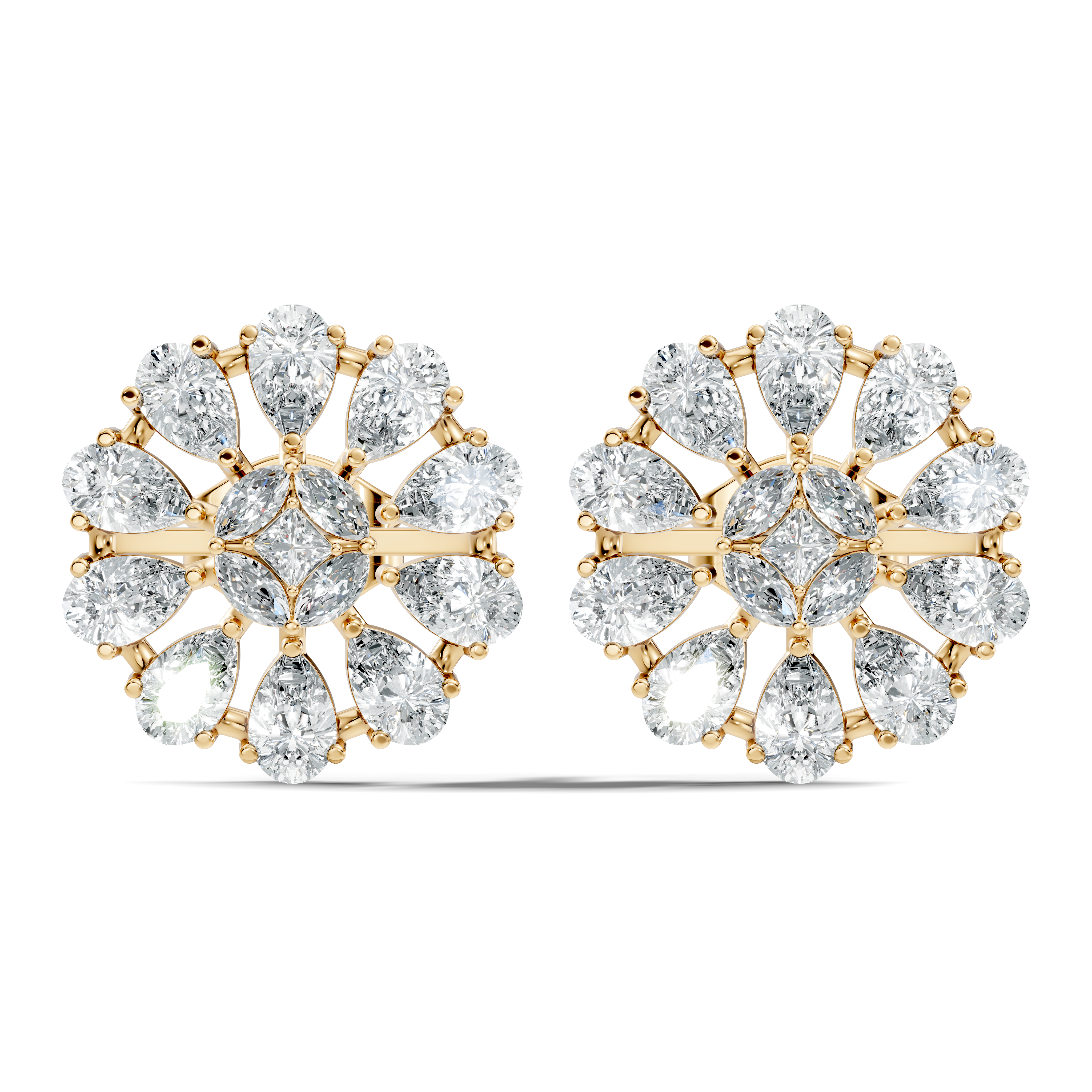Princess, Marquise & Pear Diamond Sunburst Cluster Stud