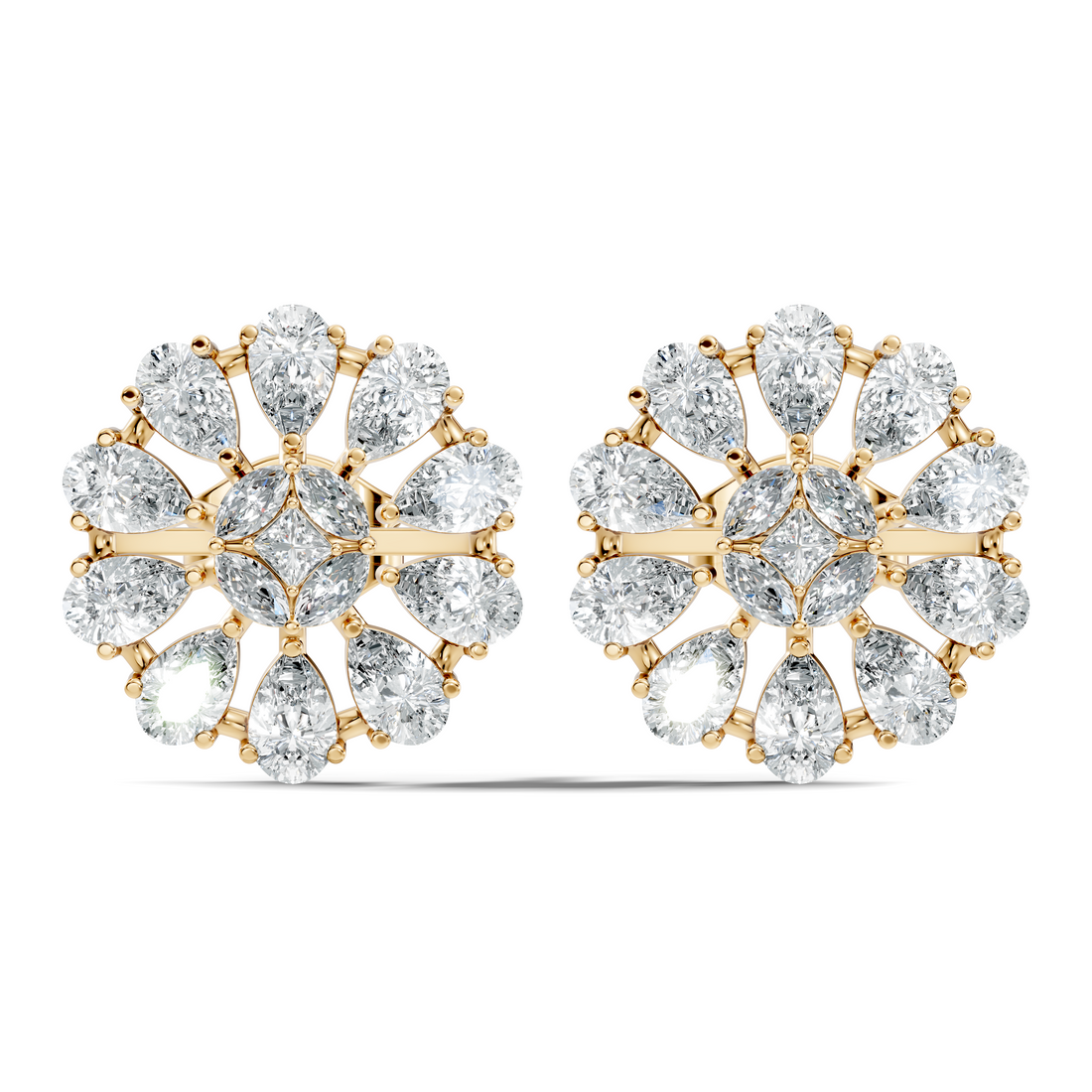 Princess, Marquise & Pear Diamond Sunburst Cluster Stud