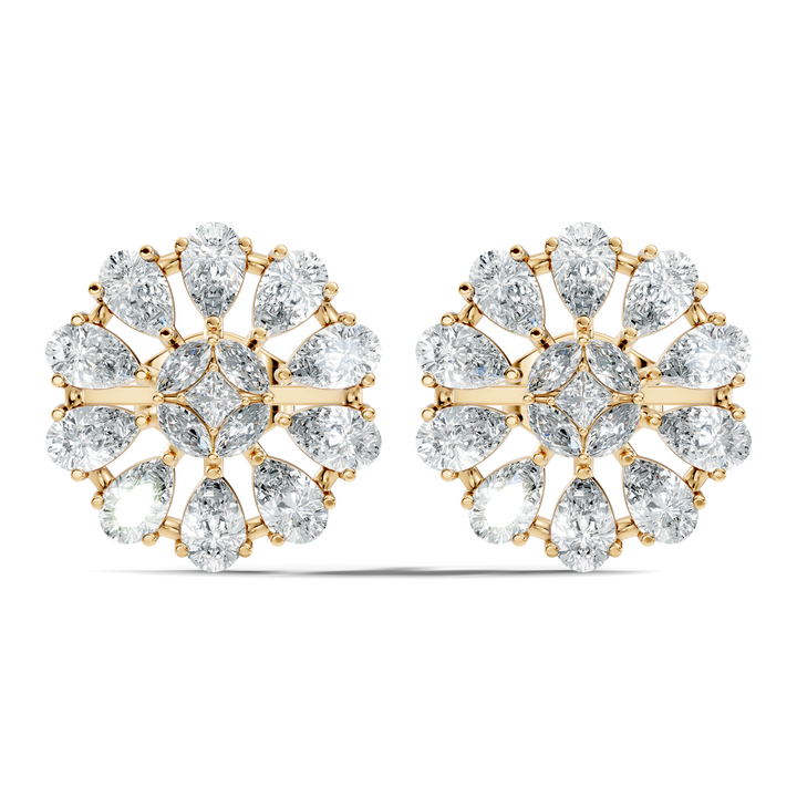 Princess, Marquise & Pear Diamond Sunburst Cluster Stud