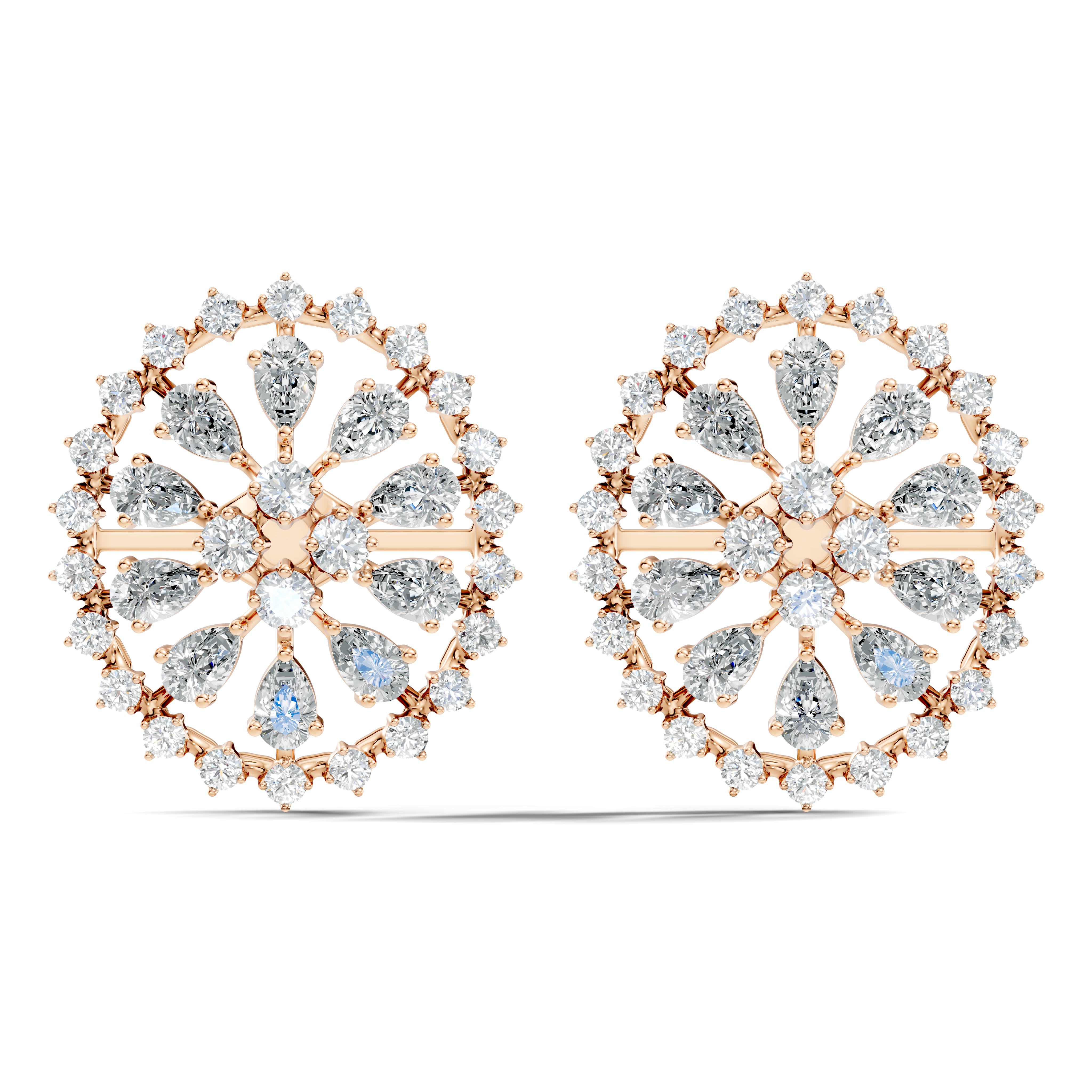 Pear Solitaire & Pave Outer Halo Wheel Diamond Stud
