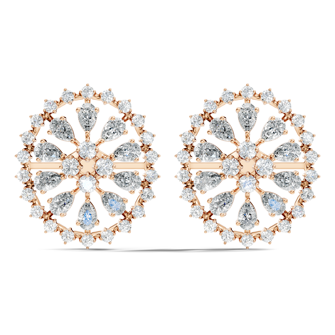 Pear Solitaire & Pave Outer Halo Wheel Diamond Stud