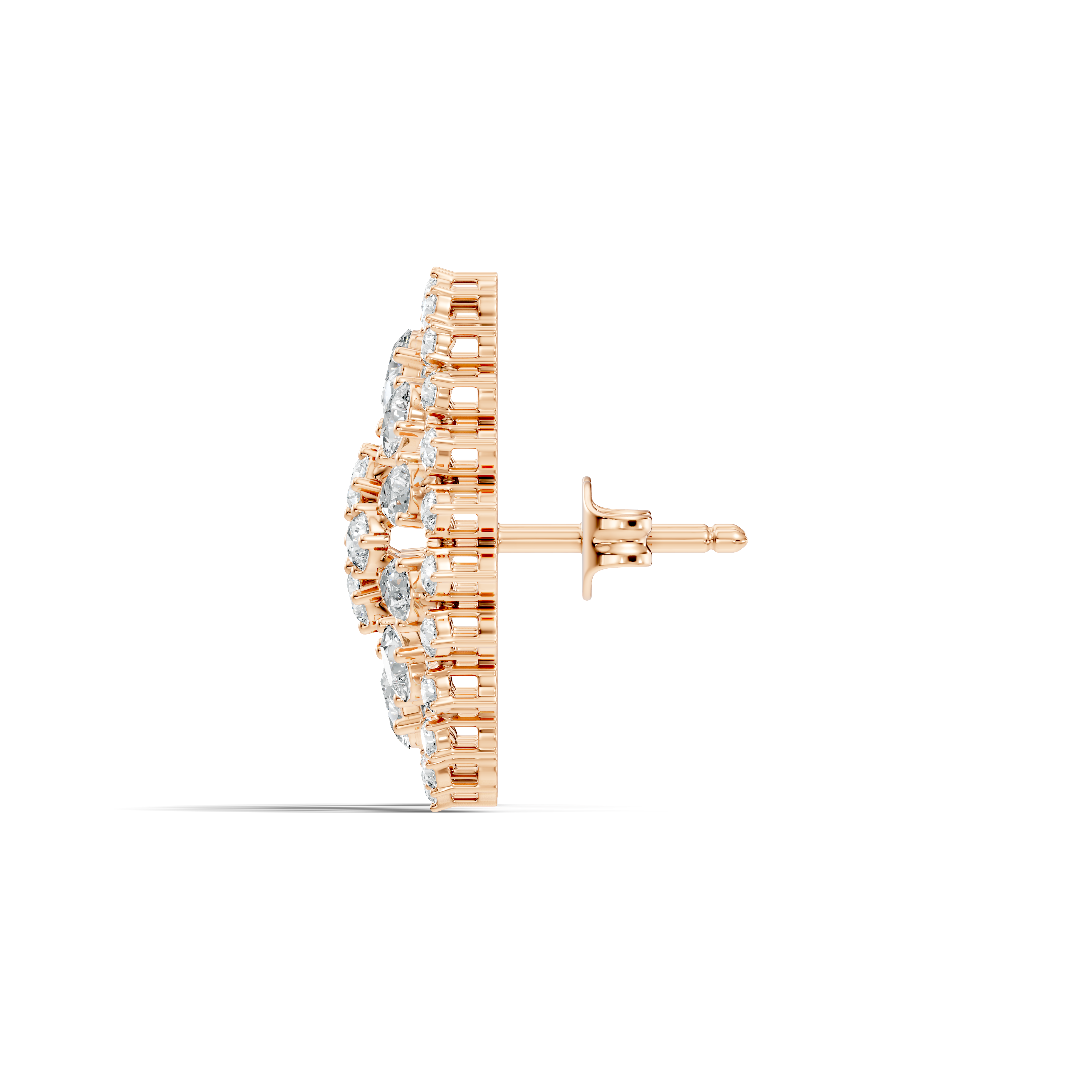 Pear Solitaire & Pave Outer Halo Wheel Diamond Stud