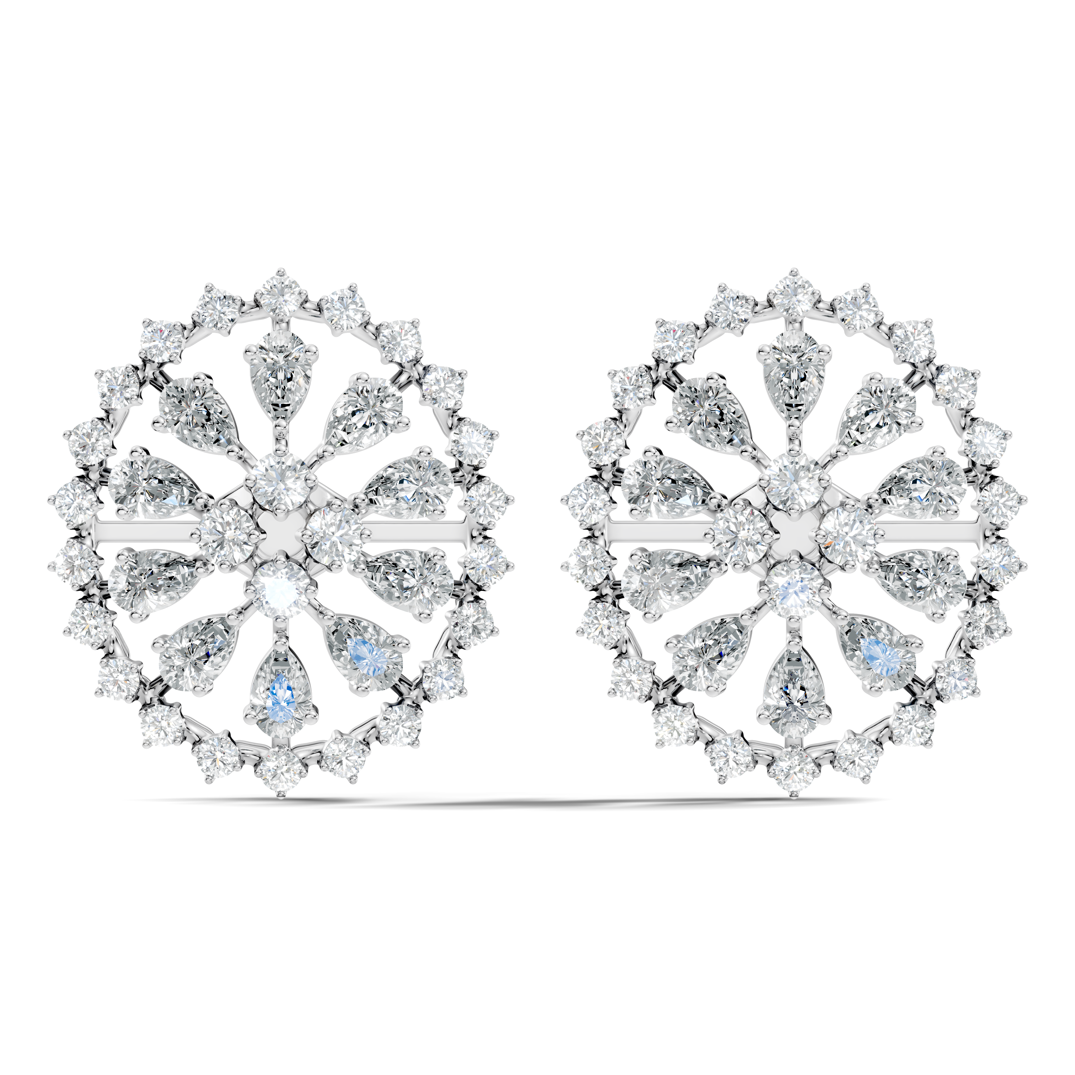 Pear Solitaire & Pave Outer Halo Wheel Diamond Stud