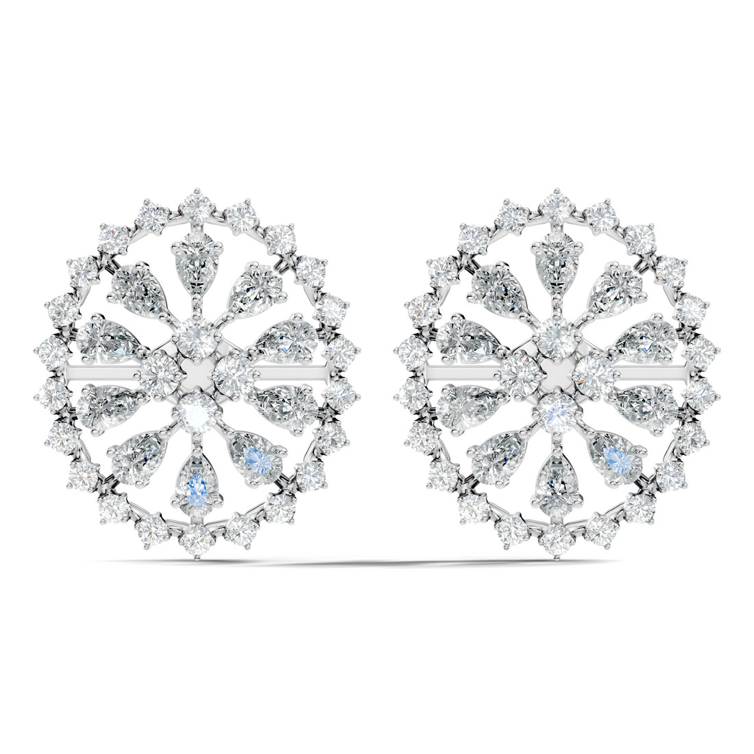 Pear Solitaire & Pave Outer Halo Wheel Diamond Stud