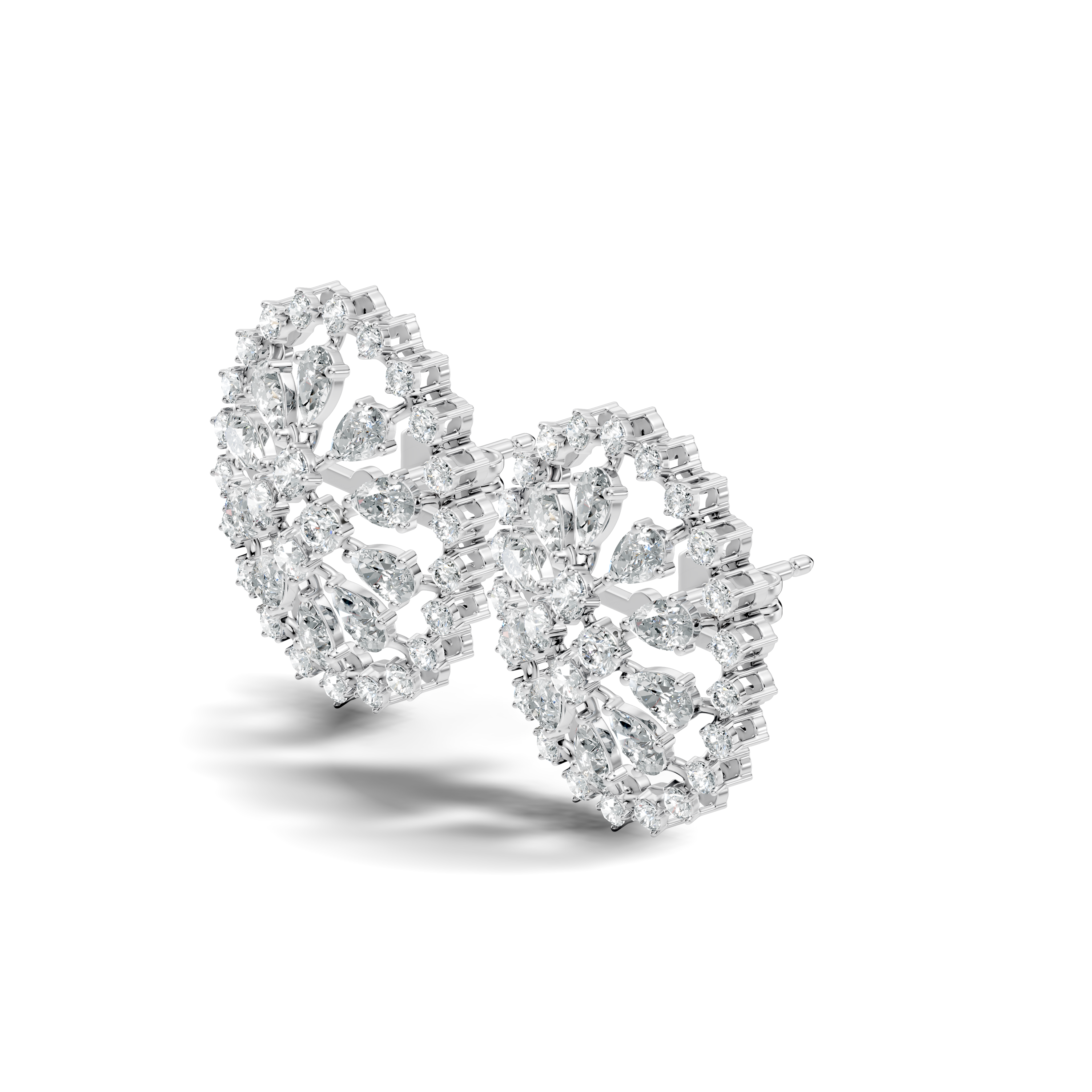 Pear Solitaire & Pave Outer Halo Wheel Diamond Stud