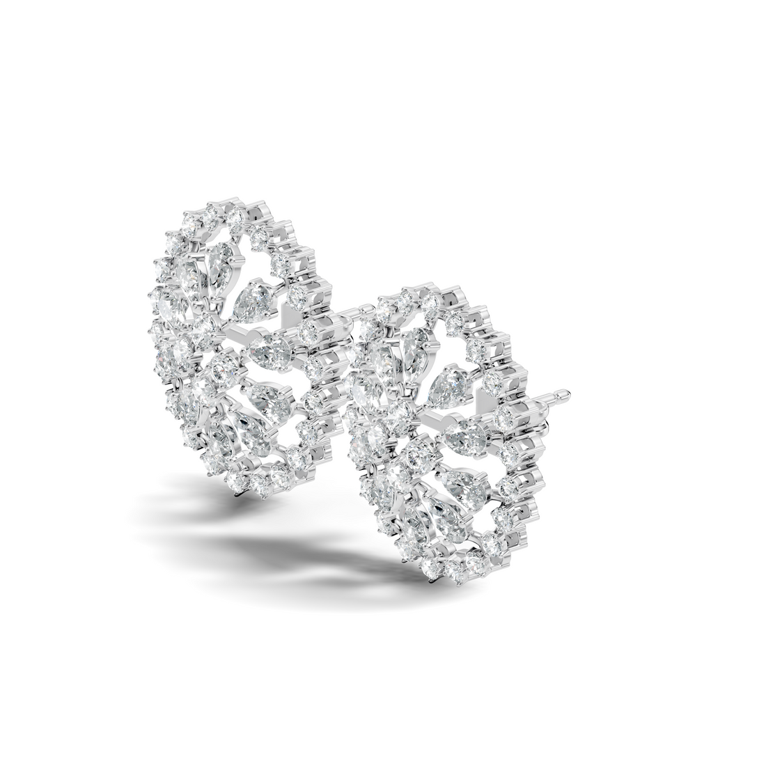 Pear Solitaire & Pave Outer Halo Wheel Diamond Stud