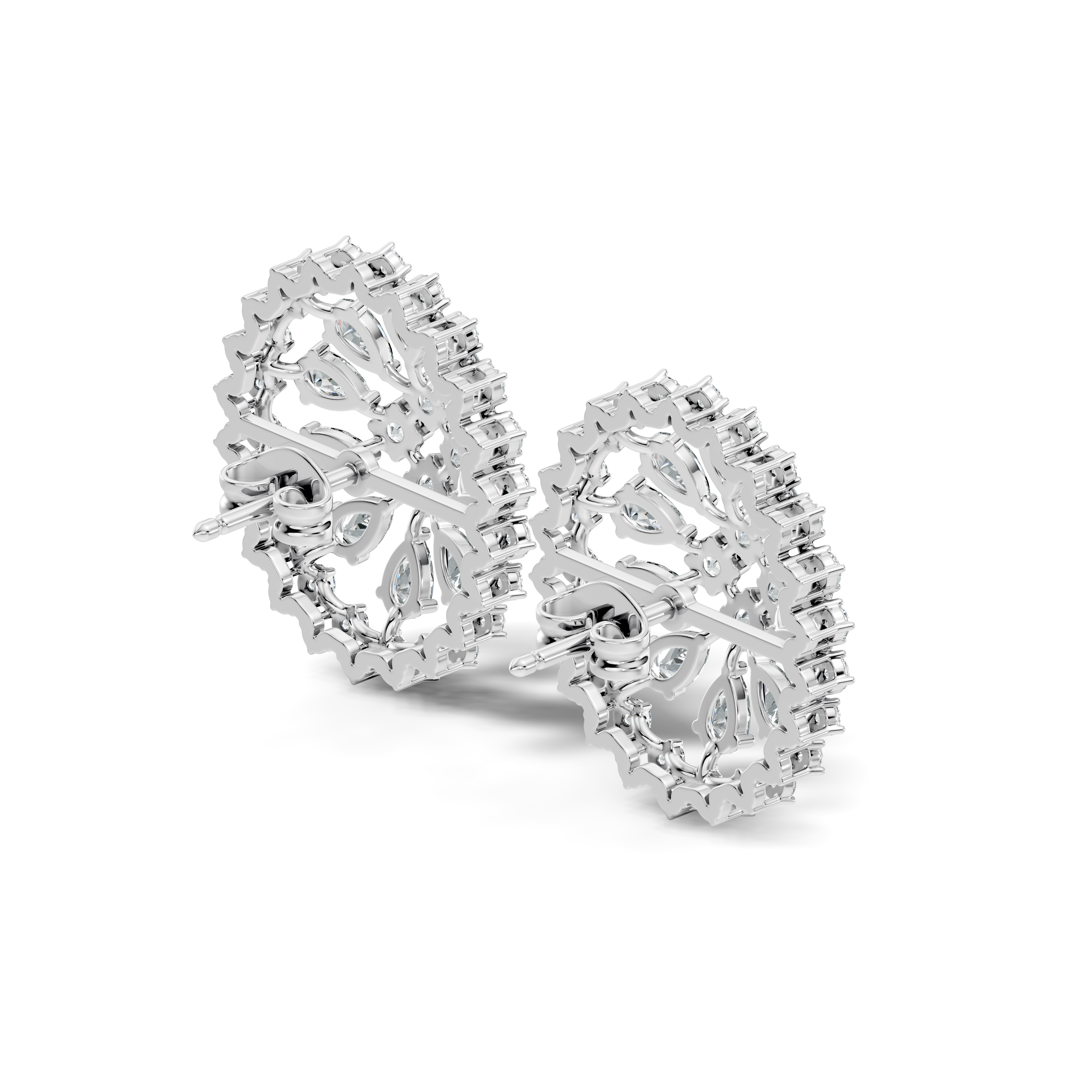Pear Solitaire & Pave Outer Halo Wheel Diamond Stud