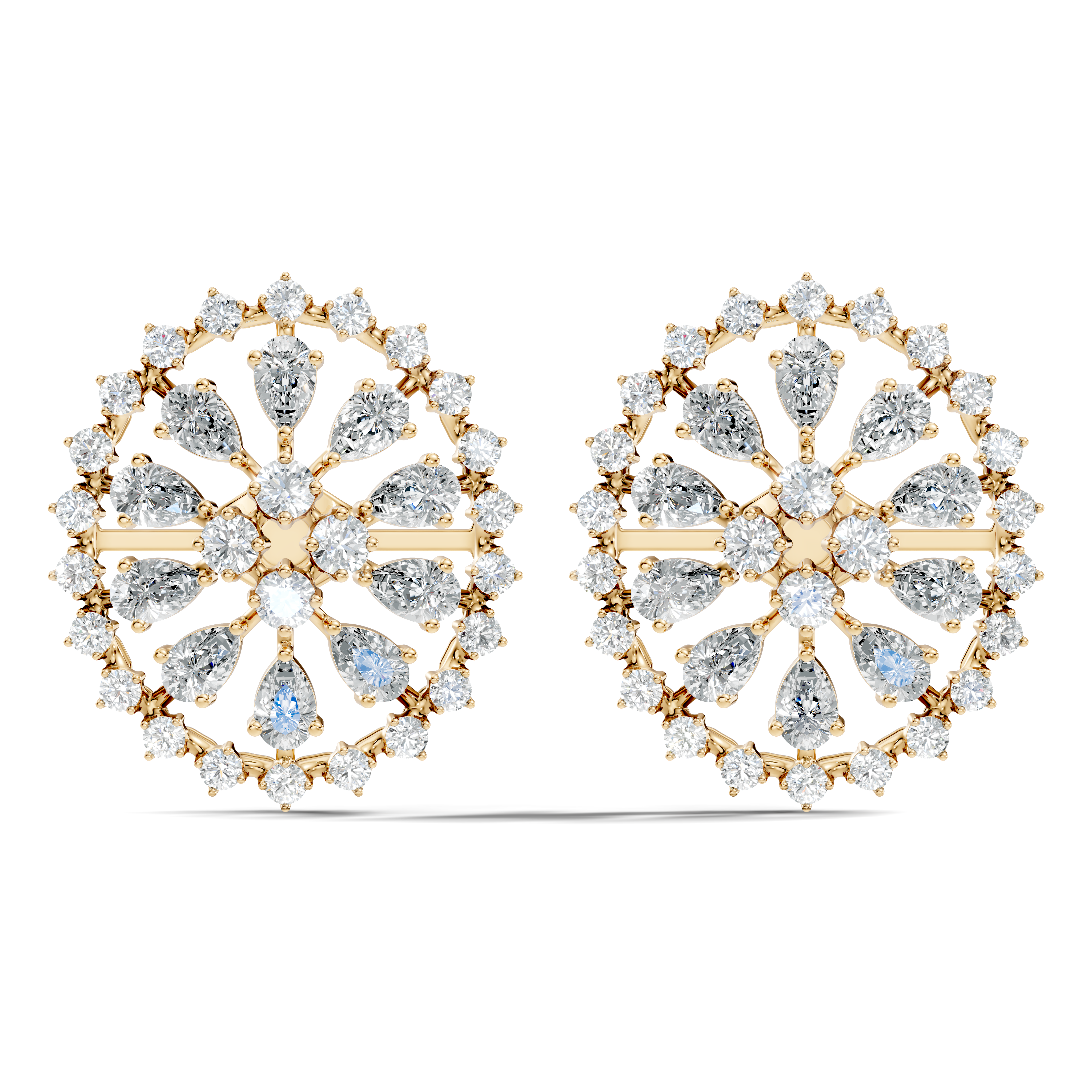 Pear Solitaire & Pave Outer Halo Wheel Diamond Stud