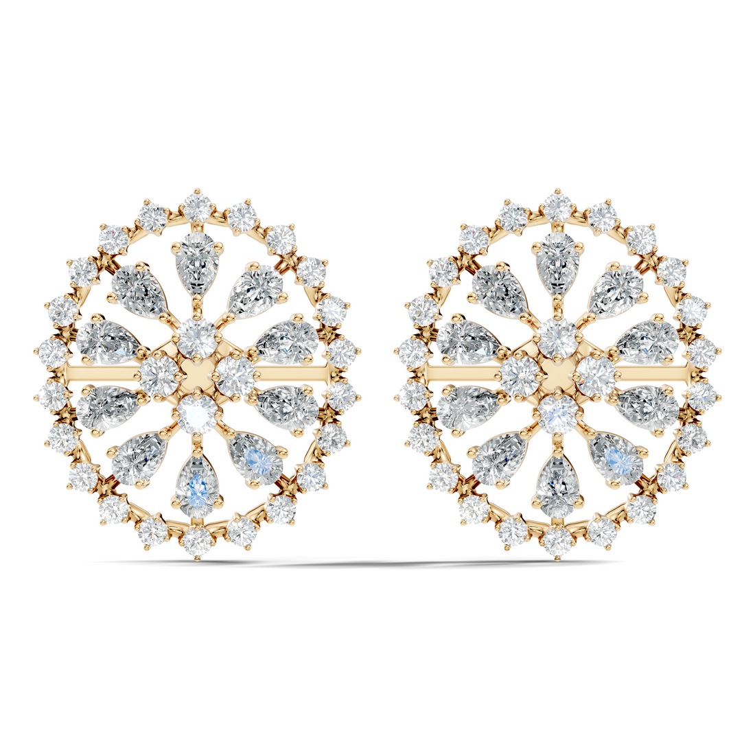 Pear Solitaire & Pave Outer Halo Wheel Diamond Stud