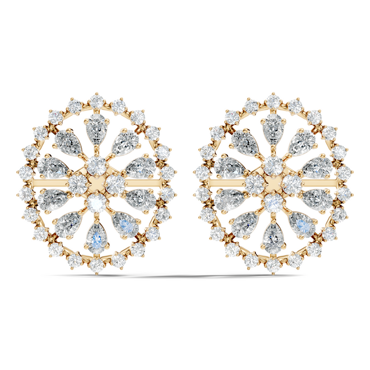Pear Solitaire & Pave Outer Halo Wheel Diamond Stud