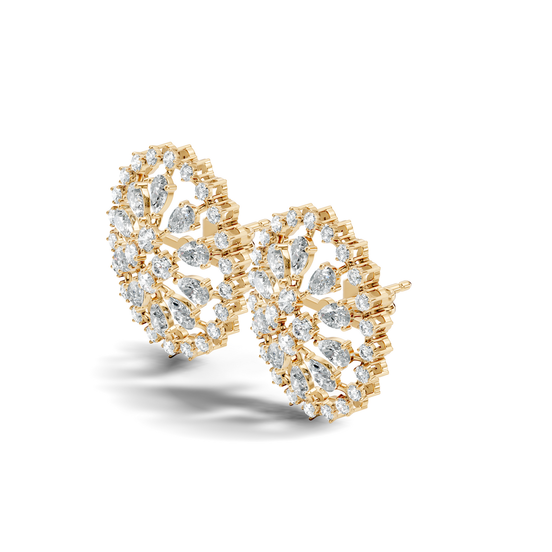 Pear Solitaire & Pave Outer Halo Wheel Diamond Stud