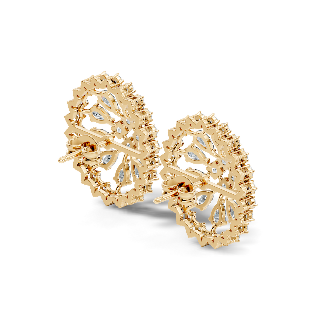Pear Solitaire & Pave Outer Halo Wheel Diamond Stud
