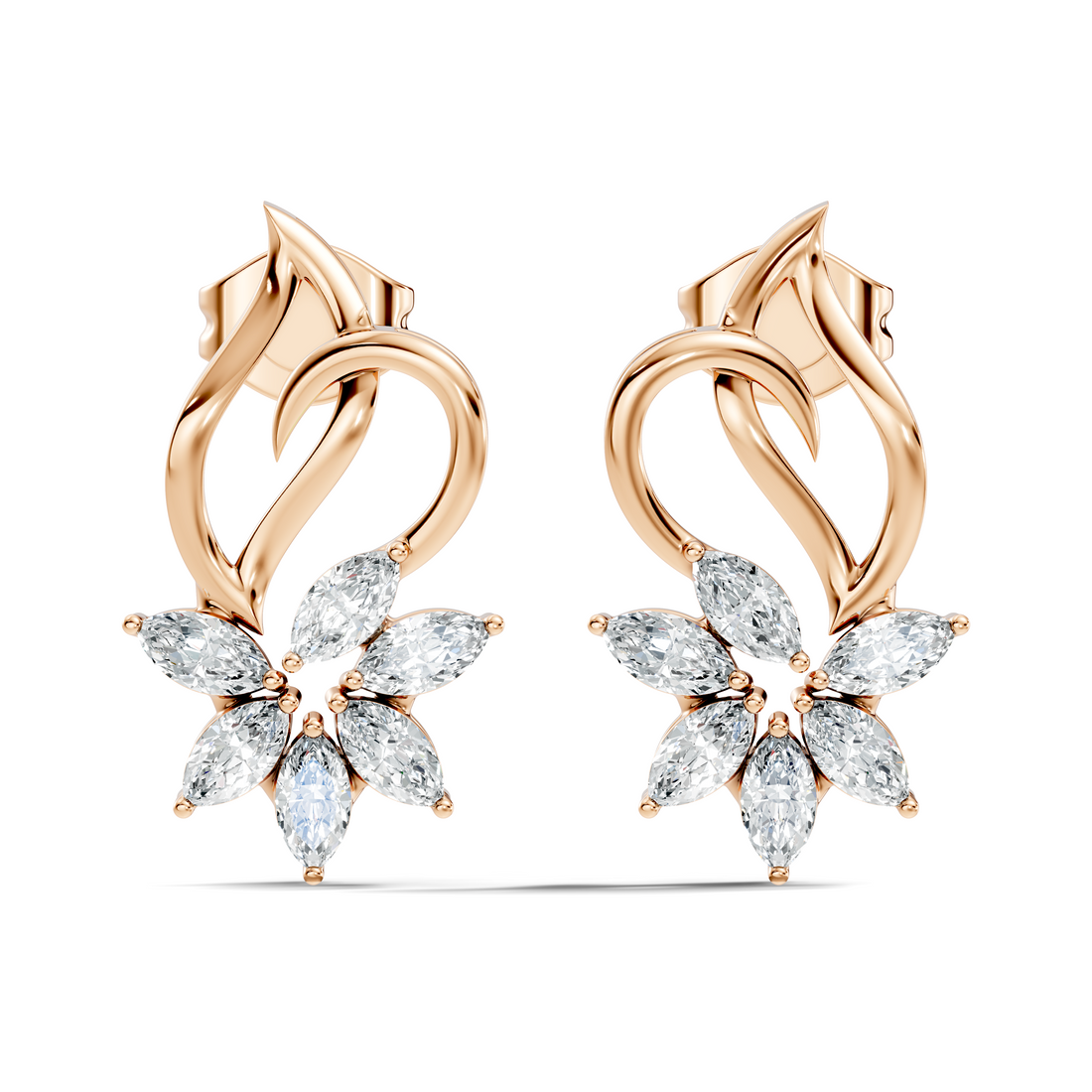 Marquise Diamond Floral Flame Stud