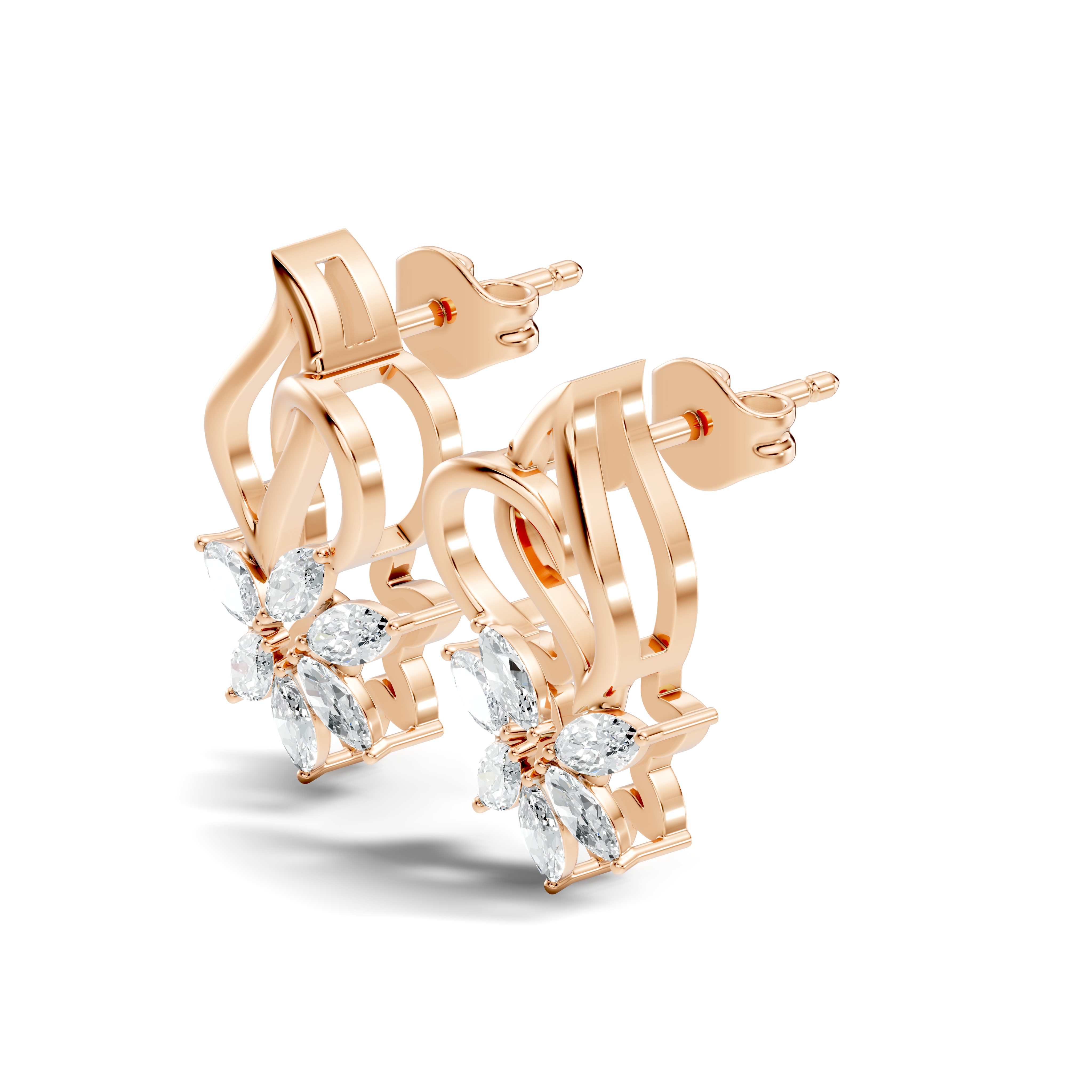 Marquise Diamond Floral Flame Stud