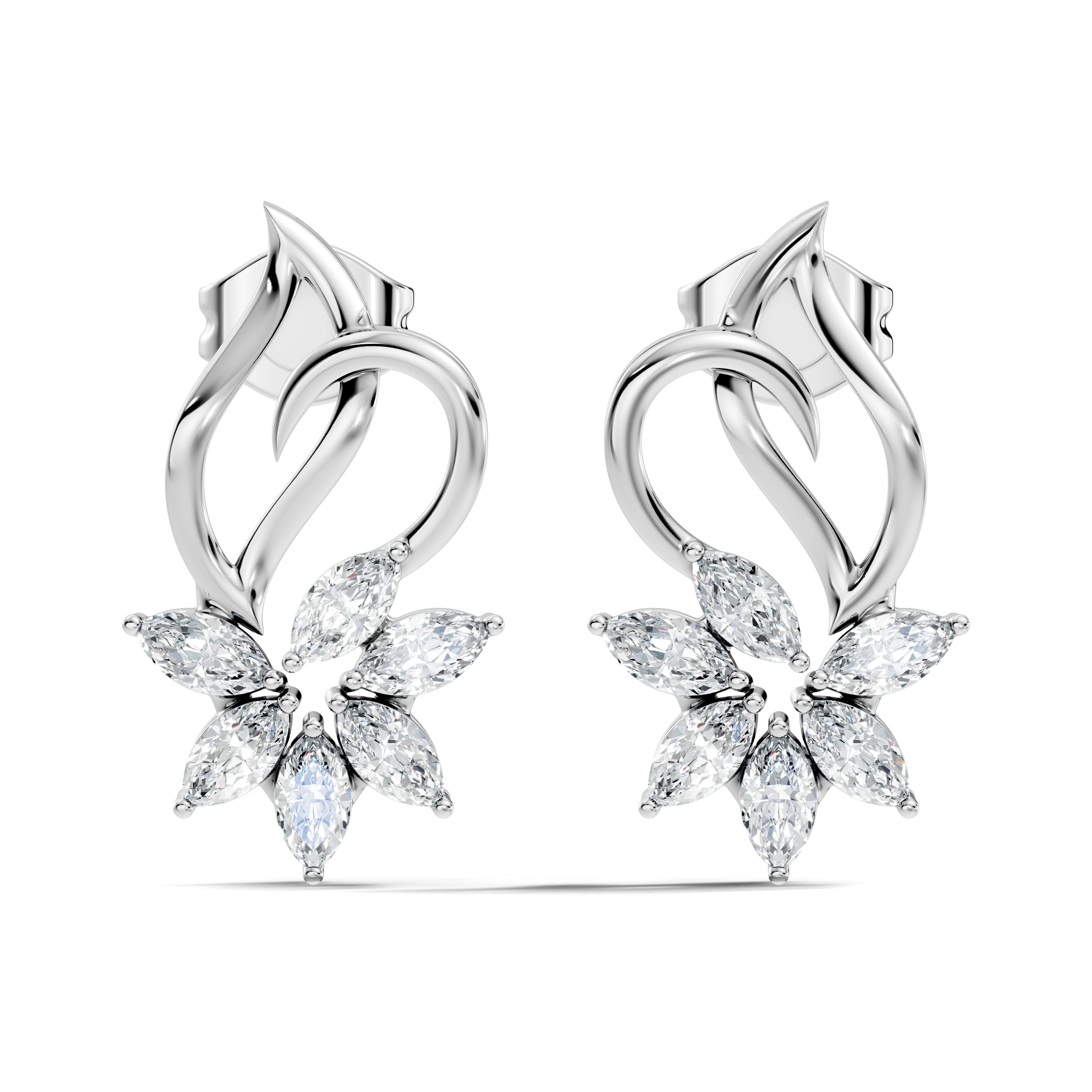 Marquise Diamond Floral Flame Stud