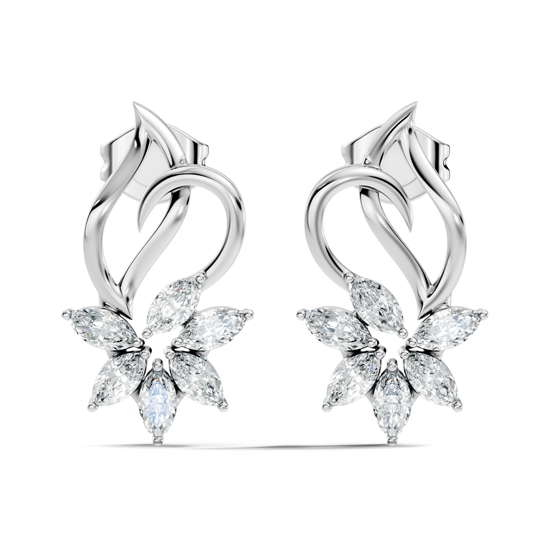 Marquise Diamond Floral Flame Stud