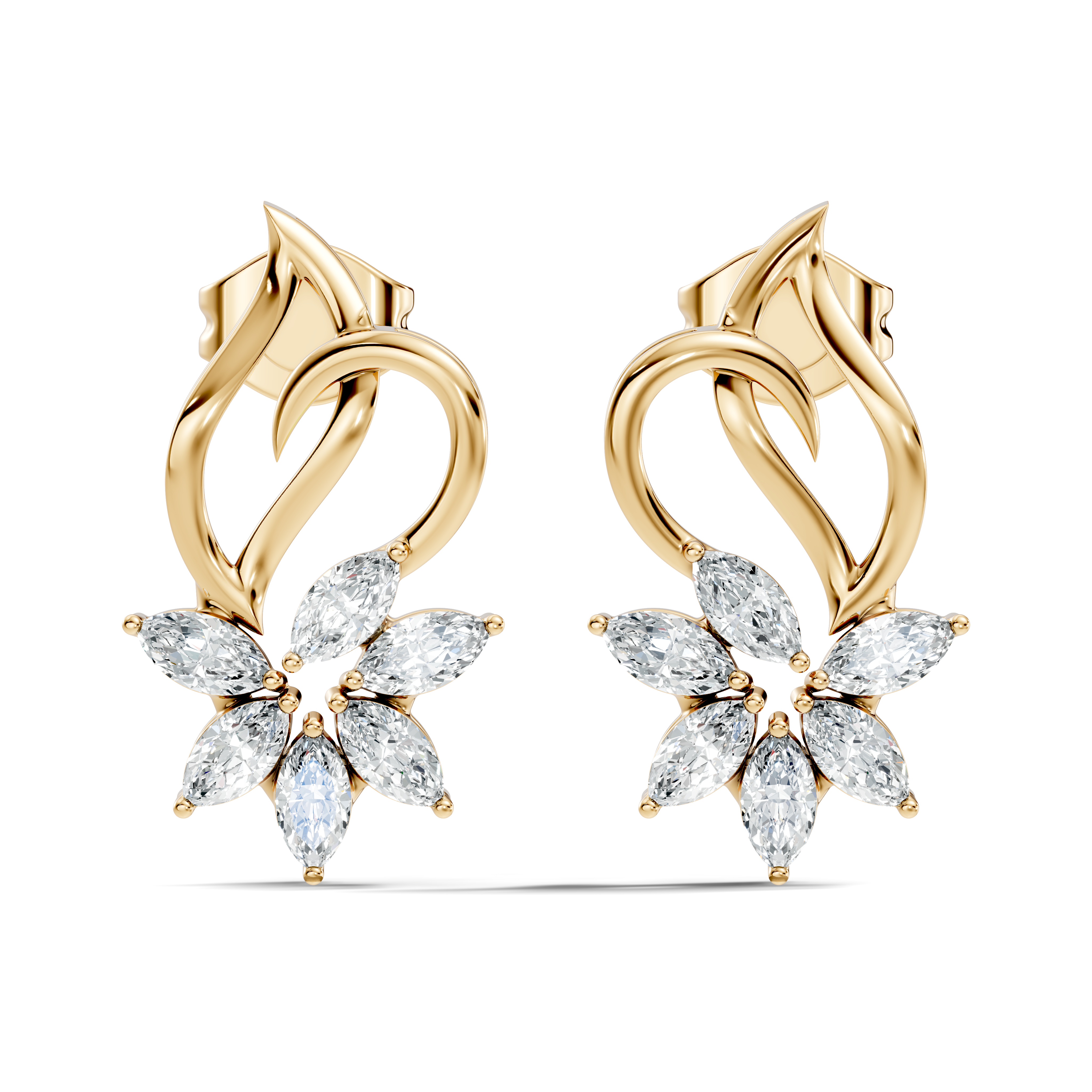 Marquise Diamond Floral Flame Stud