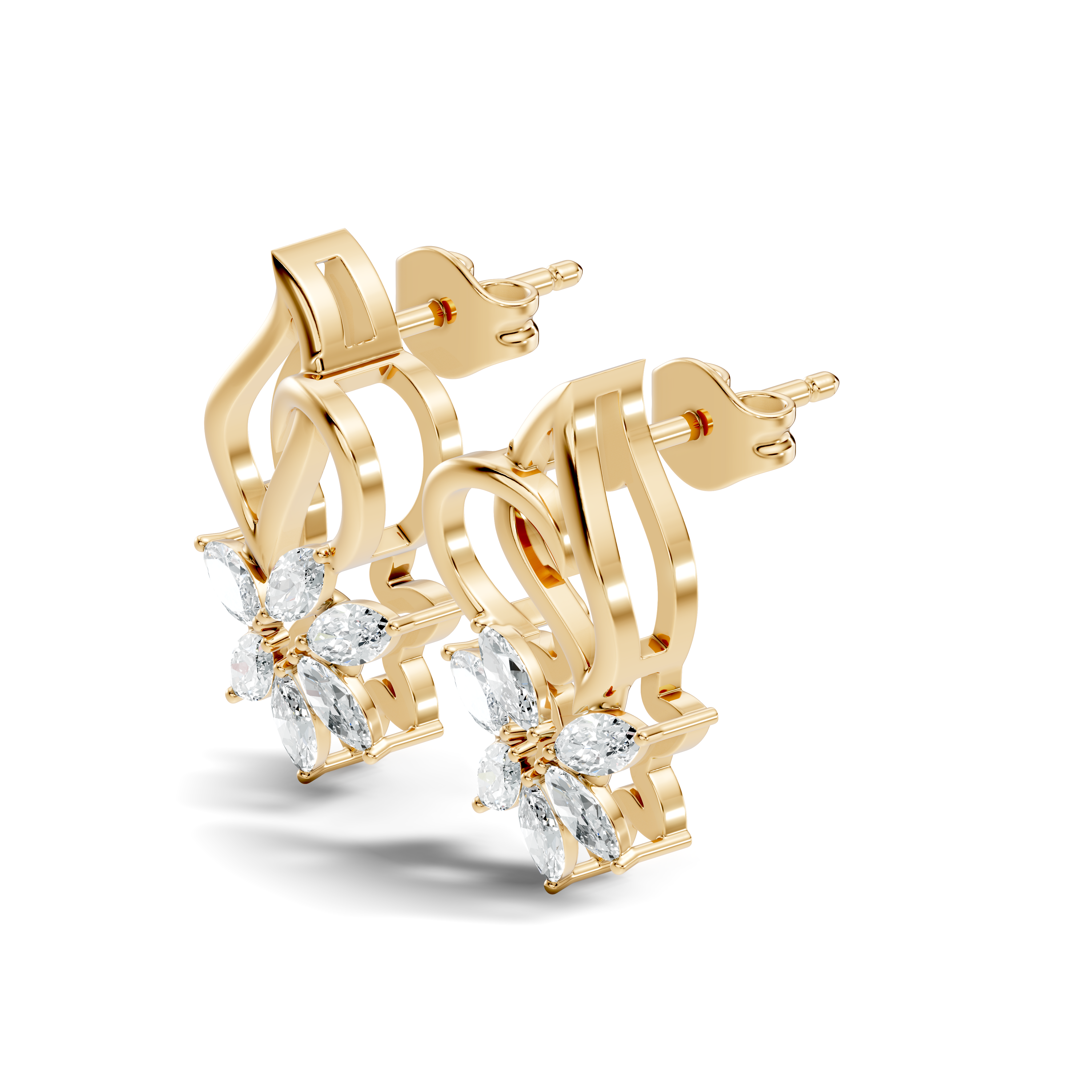 Marquise Diamond Floral Flame Stud
