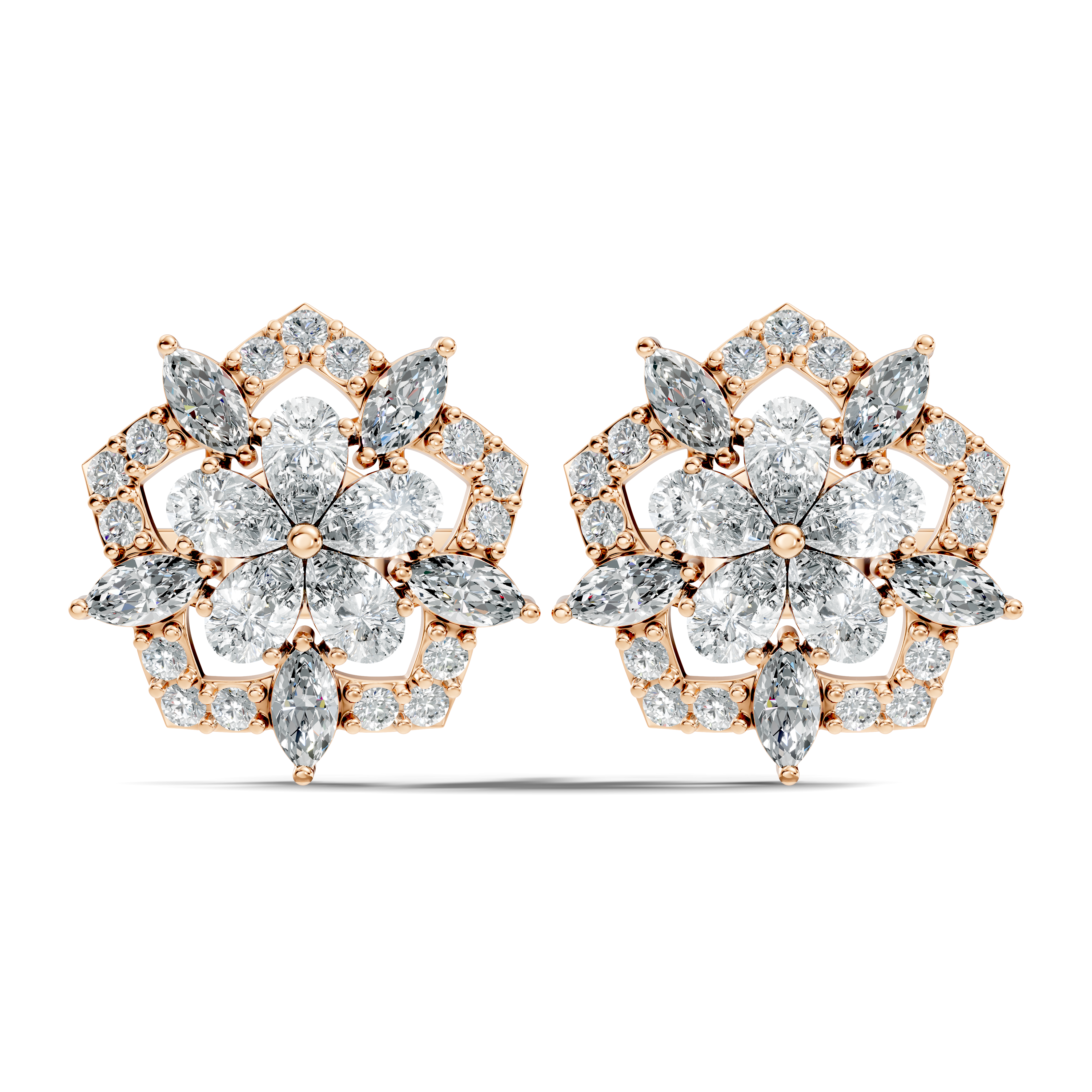 Pear, Marquise & Pave  Diamond Floral Cluster Stud