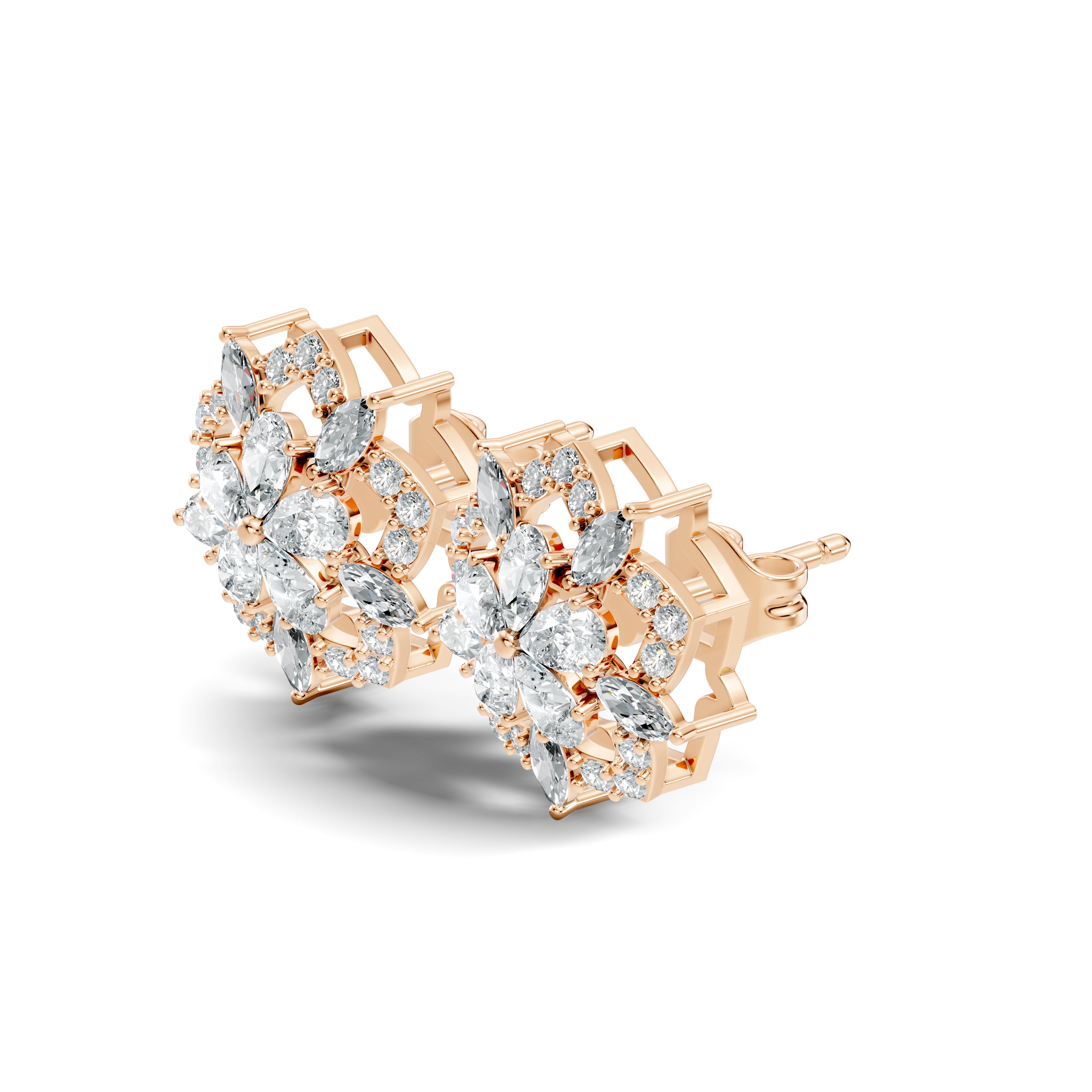 Pear, Marquise & Pave  Diamond Floral Cluster Stud