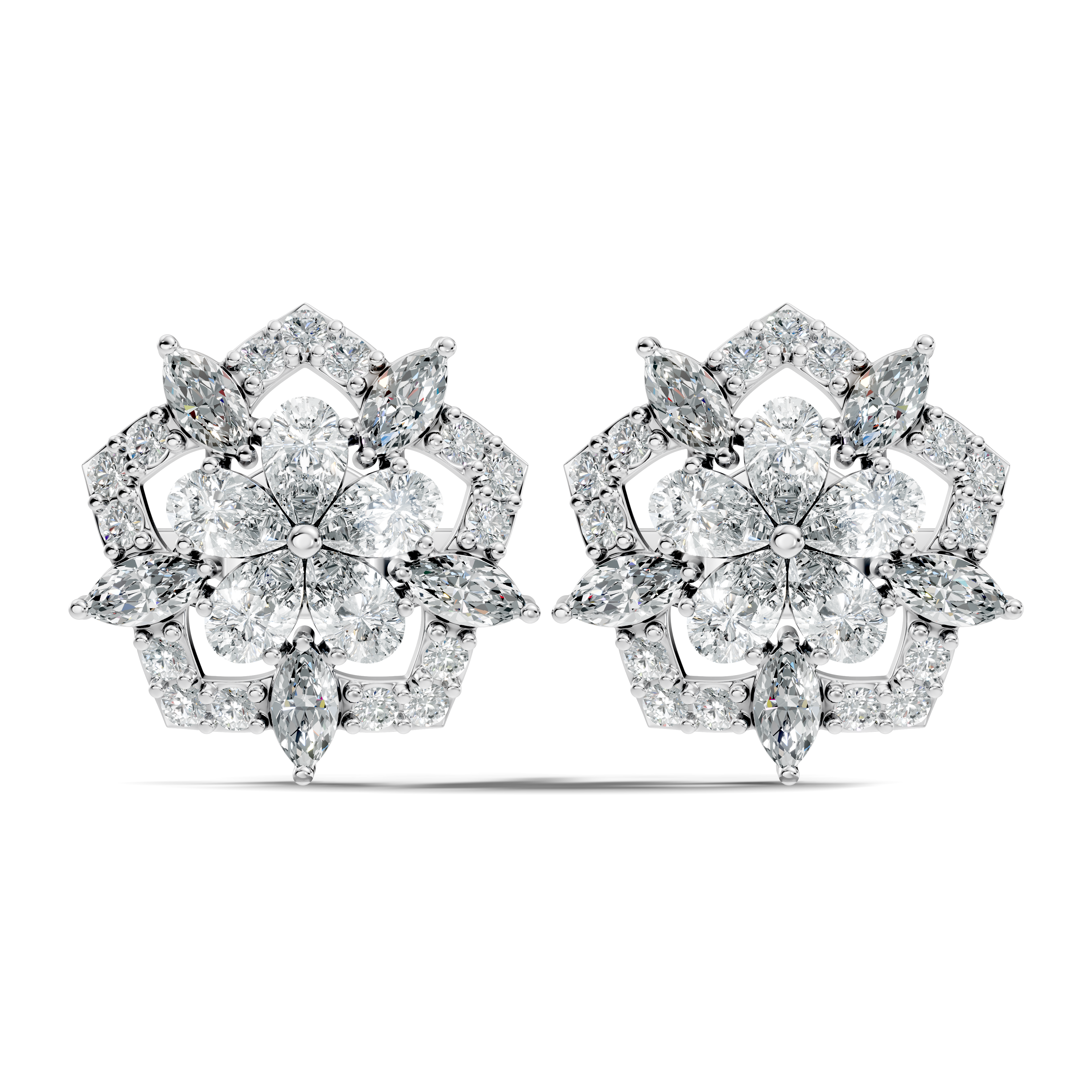 Pear, Marquise & Pave  Diamond Floral Cluster Stud