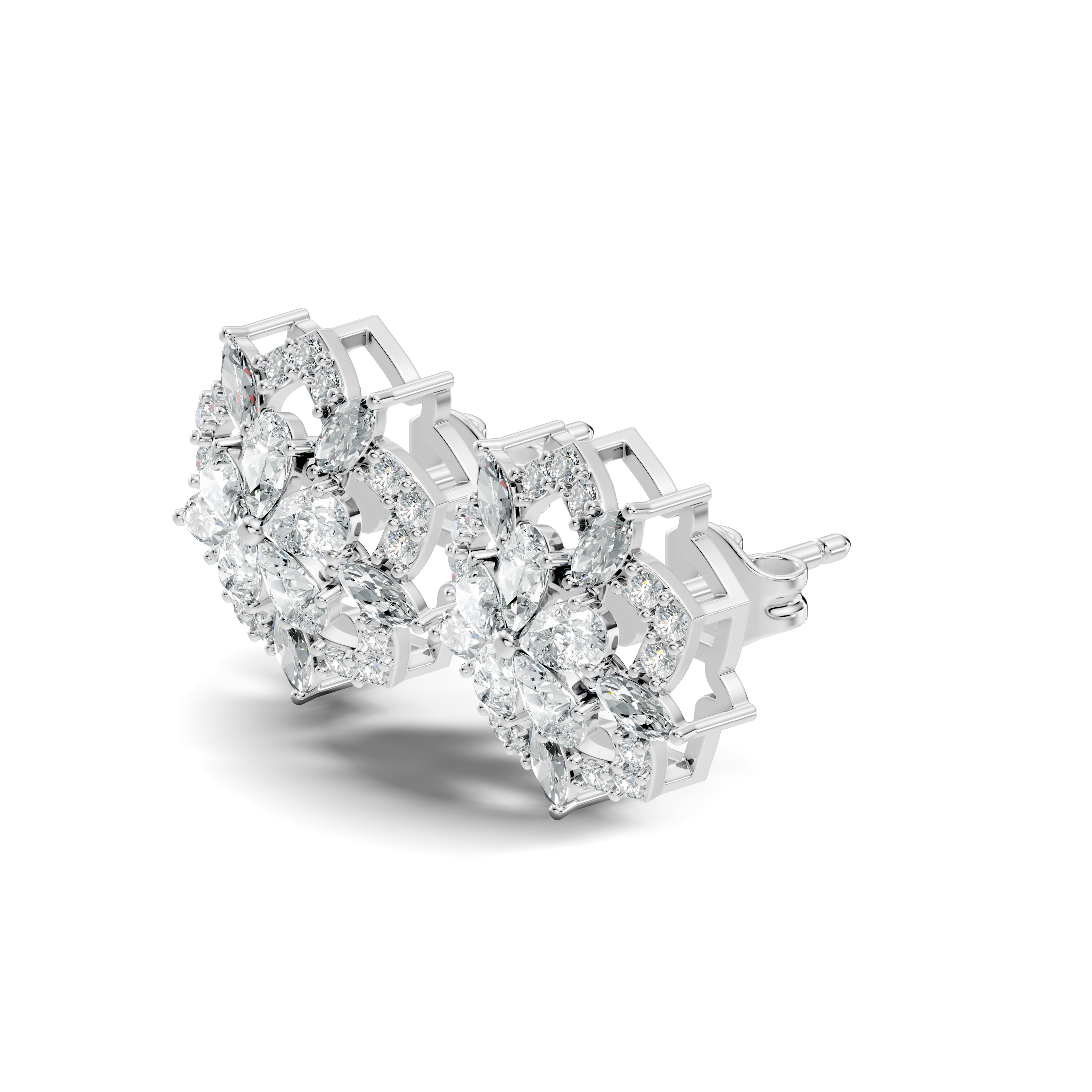 Pear, Marquise & Pave  Diamond Floral Cluster Stud