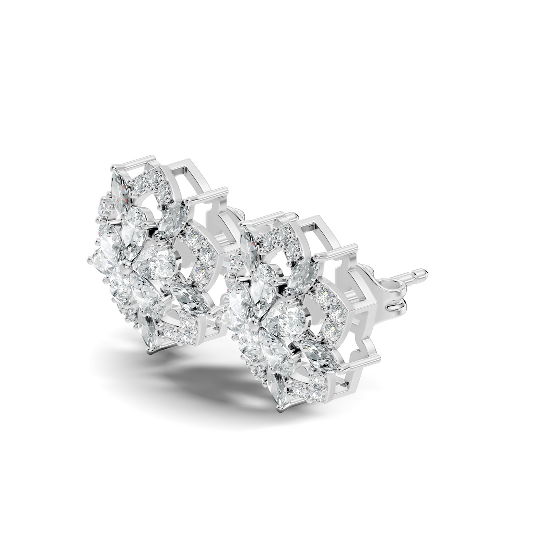 Pear, Marquise & Pave  Diamond Floral Cluster Stud