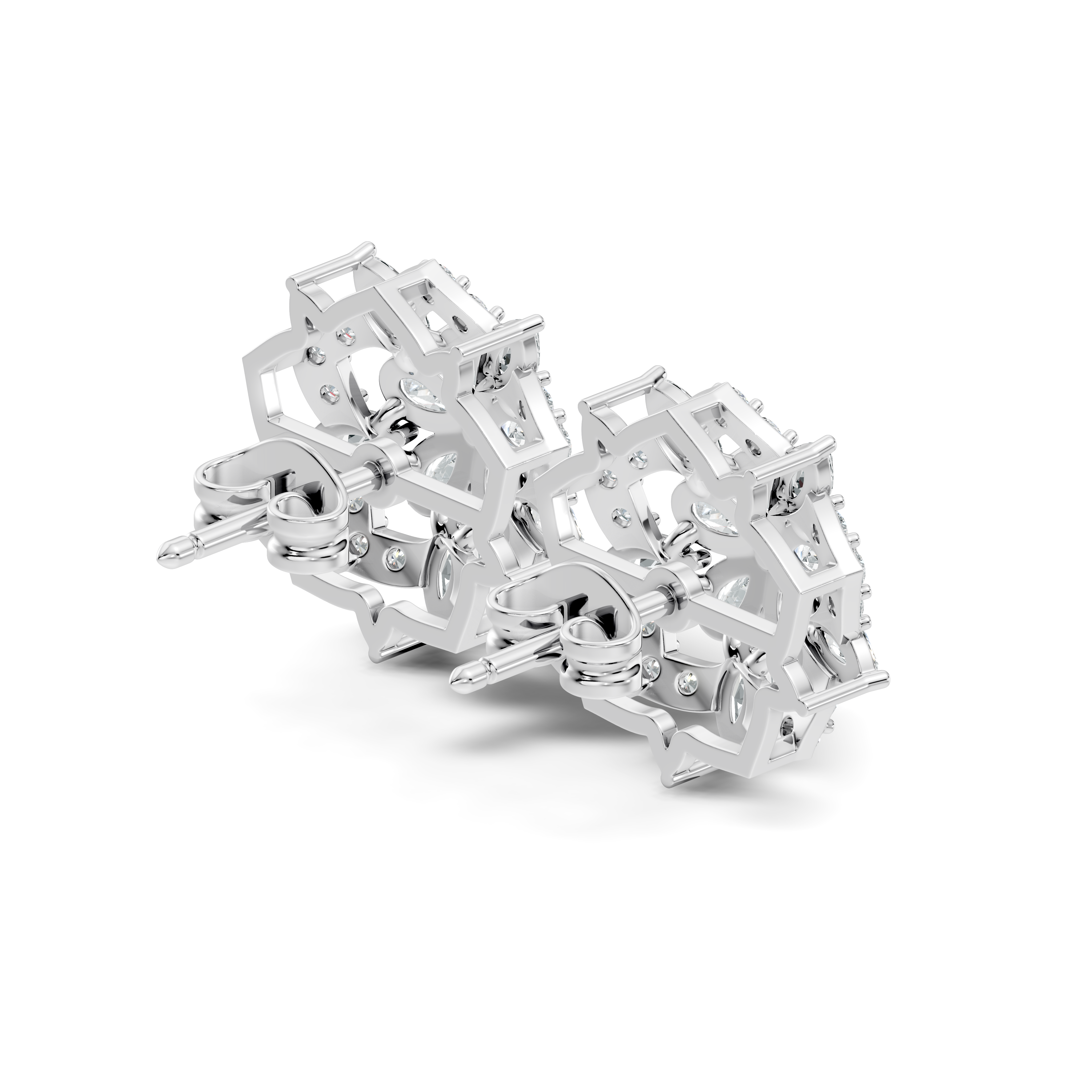Pear, Marquise & Pave  Diamond Floral Cluster Stud