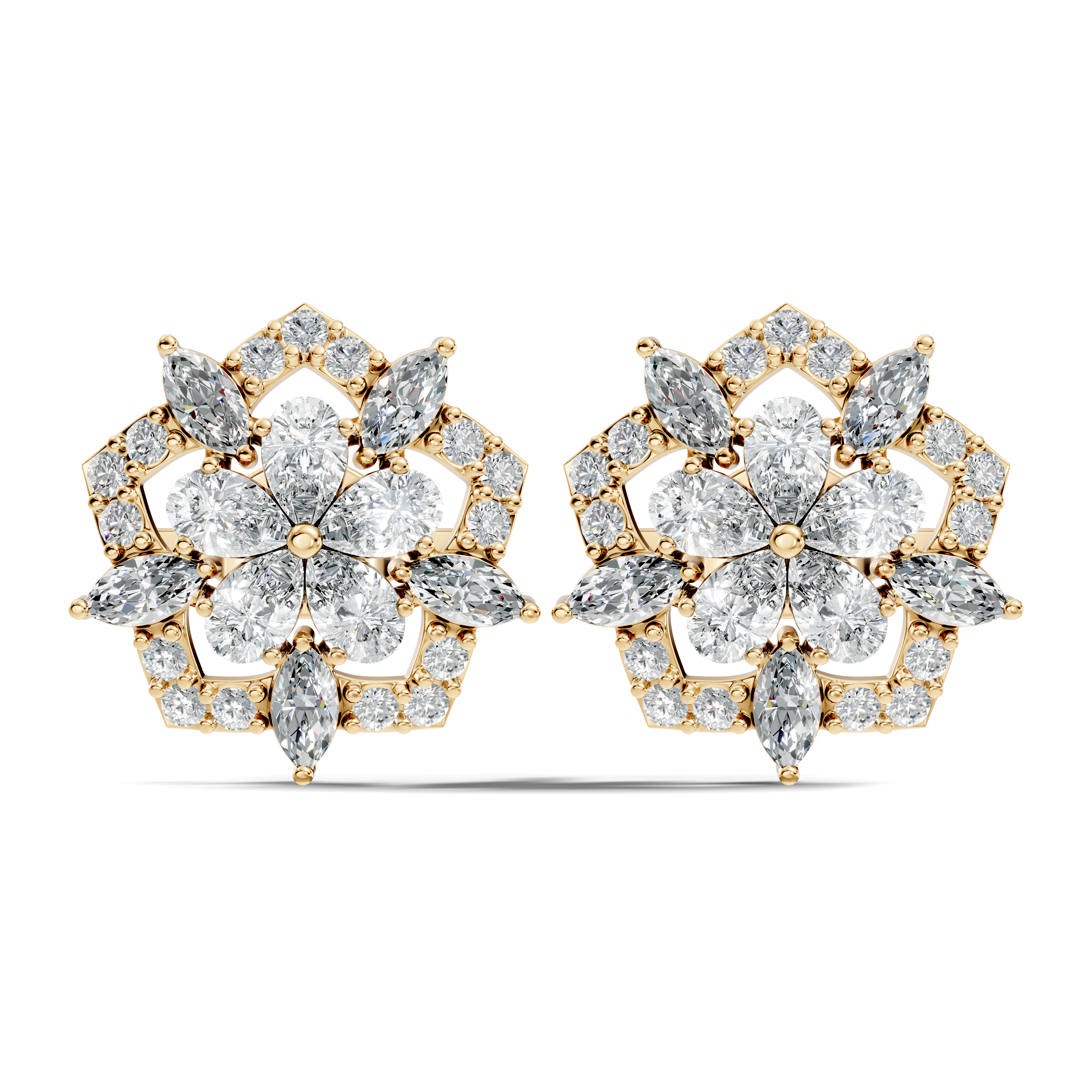 Pear, Marquise & Pave  Diamond Floral Cluster Stud